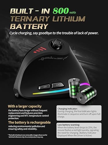 Miniatura 8 de Wireless Gaming Mouse with 5D Rocker, ri-Mode ，24000 DPI 12 Programmable Buttons Ergonomic Mouse for Carpal Tunnel, Rechargeable