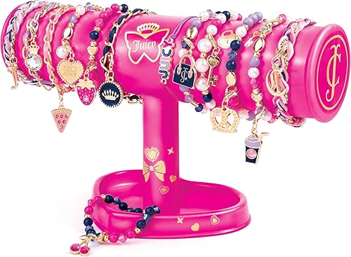 Miniatura 4 de Make It Real Juicy Couture  Dazzle & Display DIY Pulseras  Kit de 261 piezas, soporte de joyería rosa, crea 13 pulseras elegantes con dijes,