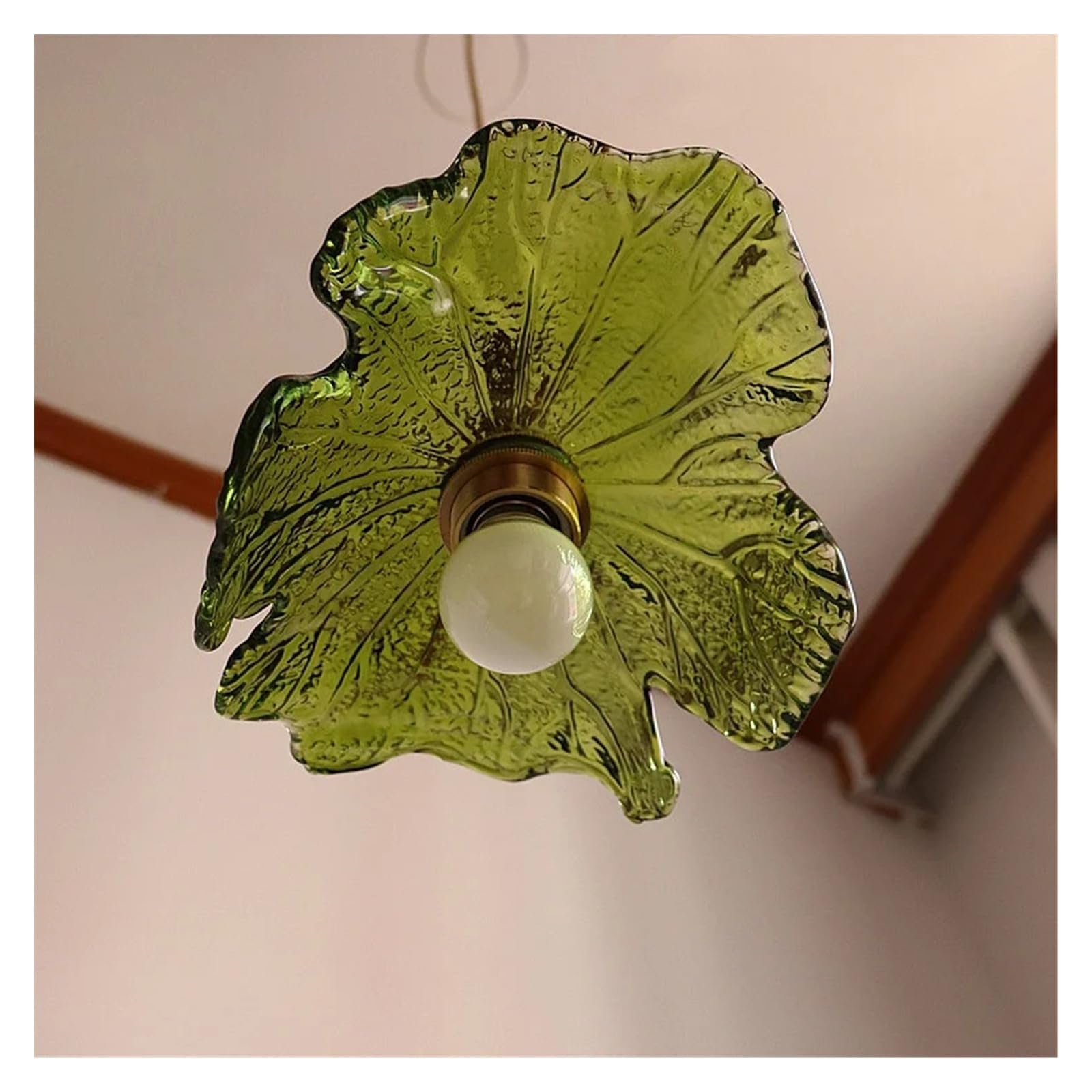 Générique Lustre, Creative Feuille LED Lampe Suspendue for Salon Cuisine Éclairage Intérieur V-intage Cuivre Verre Pendentif Hanglampen(Green)