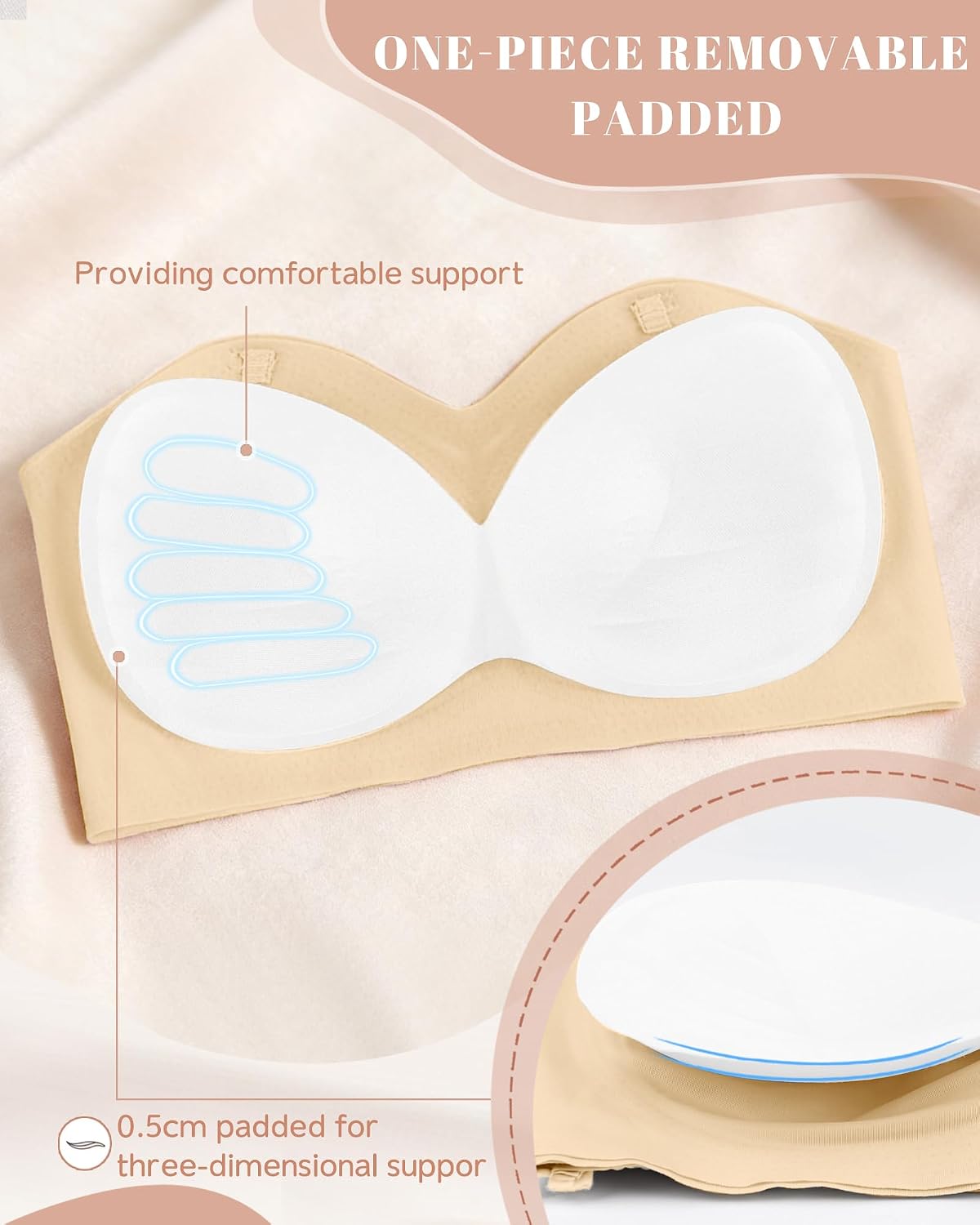 Teen Strapless Bandeau Bra for Girls 10-12 12-14 14-16 | Wireless Side Support with Dual-Color Adjustable Straps