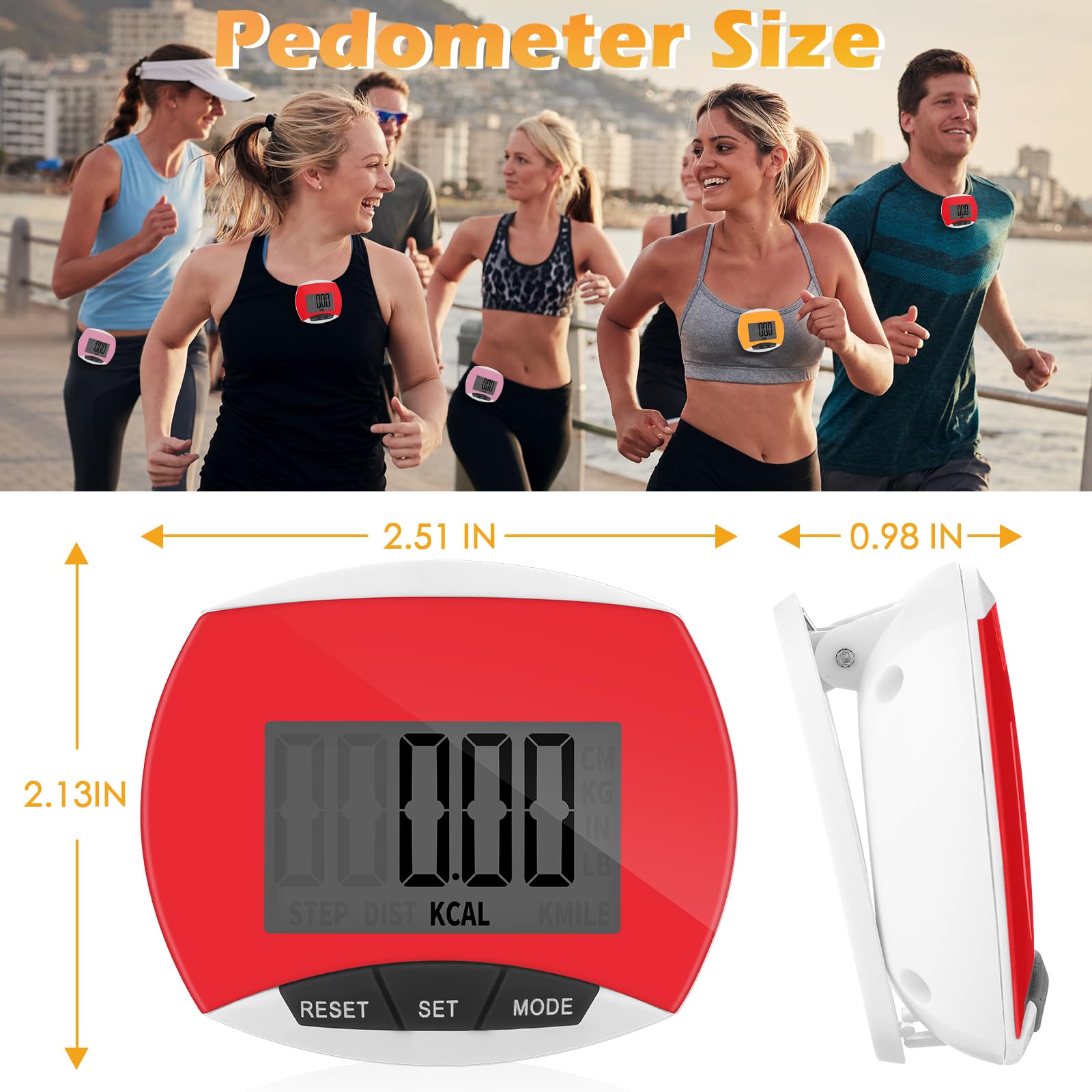 Copkim Lot de 9 podomètres simples en vrac pour la marche et les kilomètres avec calories brûlées - Portable - Pour personnes âgées, hommes, femmes, jogging, randonnée, course à pied