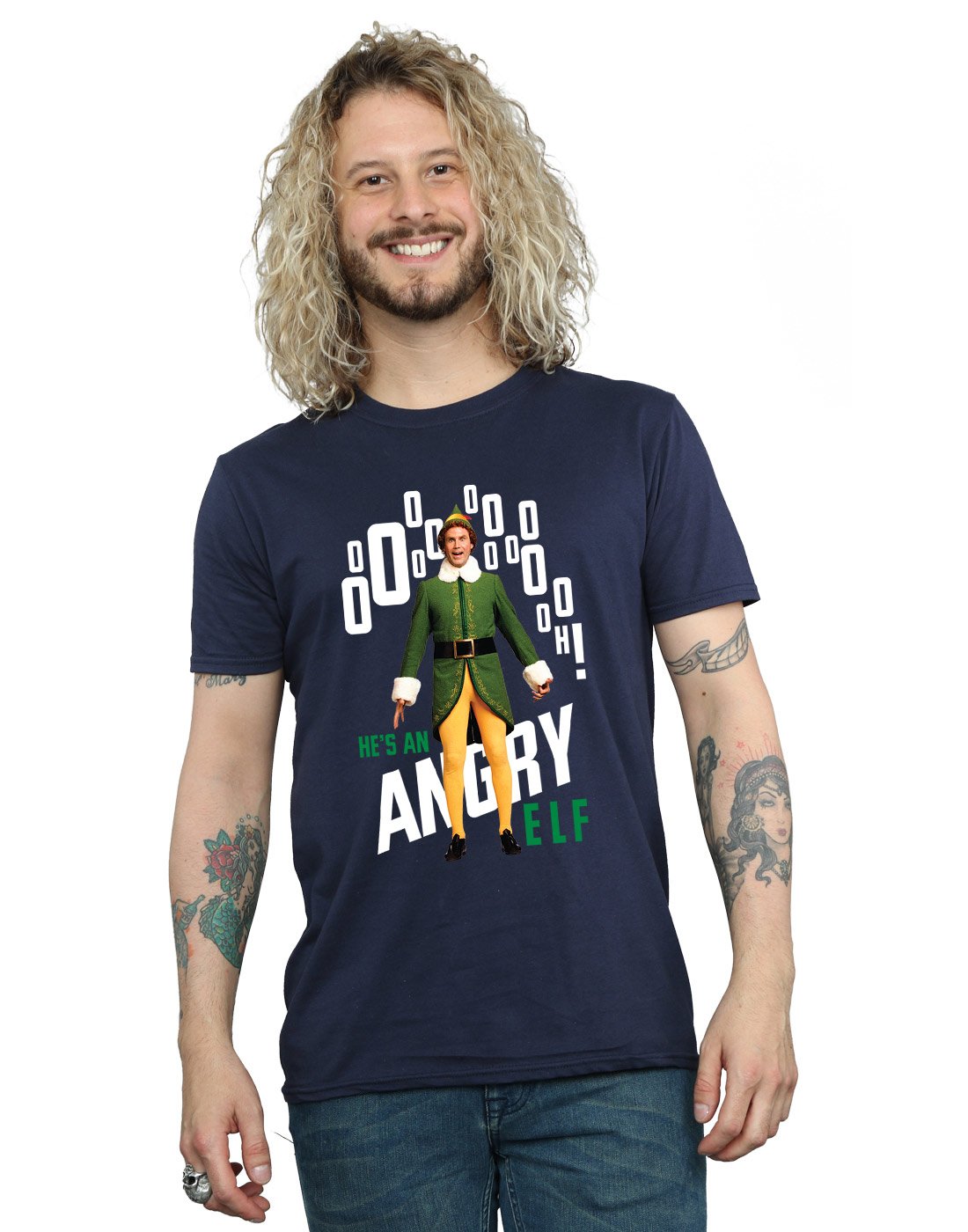 Absolute Cult Men's Navy Blue Elf Angry T-Shirt XX-Large