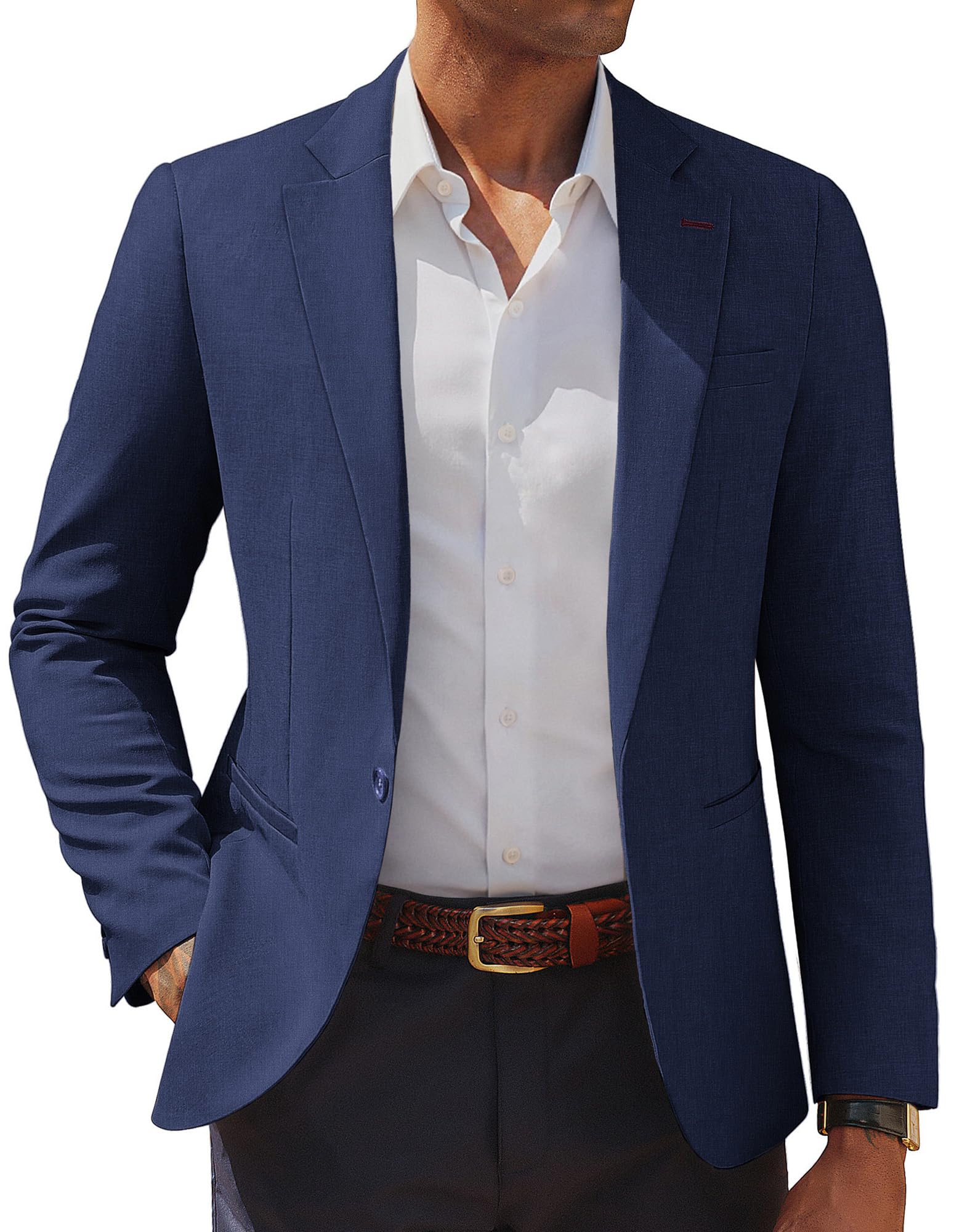 PJ PAUL JONES Men's Casual Blazer One Button Lightweight Sport Coats Solid Notched Lapel Suit Jackets