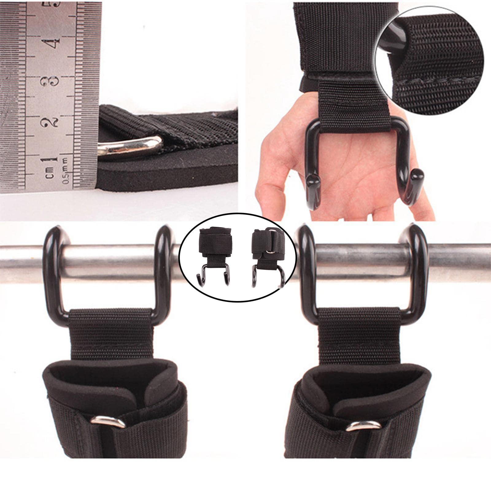 1 paio di ganci per sollevamento pesi, cinghie di supporto per polso, guanti da palestra, 2 ganci, lunghezza 35 cm