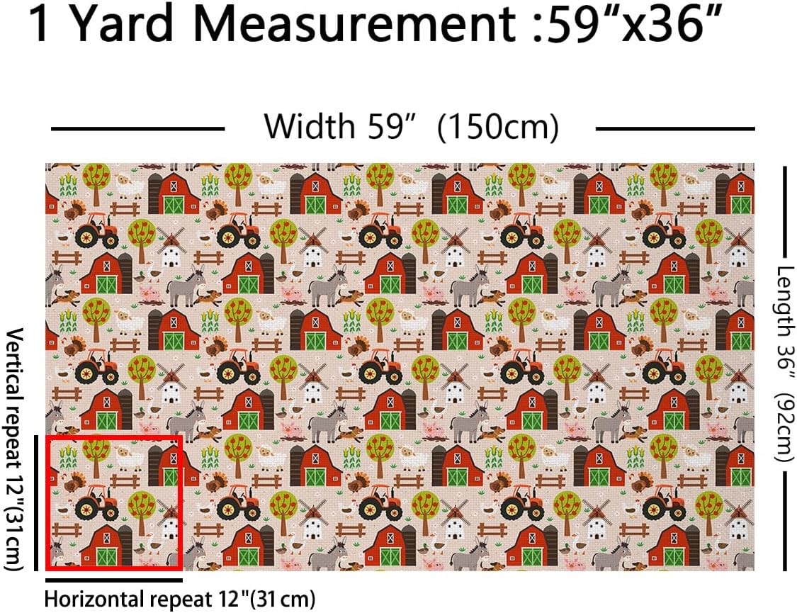 Barn Door House Truck Decorative Fabric by The Yard Rustic Farmhouse Style Indoor Outdoor Upholstery Fabric Sheep Chicken Donkey Animals Fabric for Quilting Sewing Arts DIY Craft,5 Yard