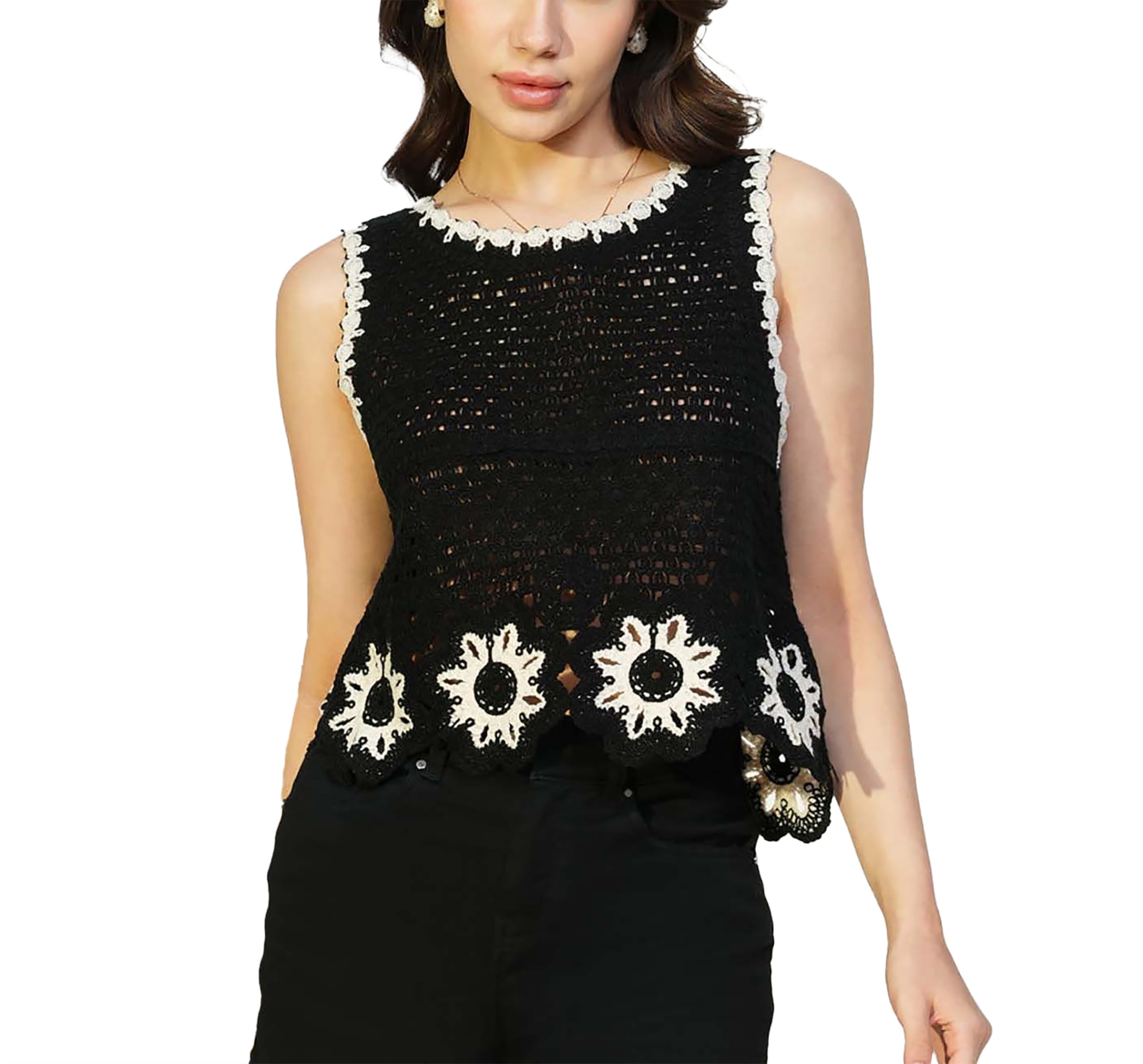 ICW Women Embroidery Sleeveless Knit Boho Crochet Vest Crop Cami Tank Top 153-picture-24