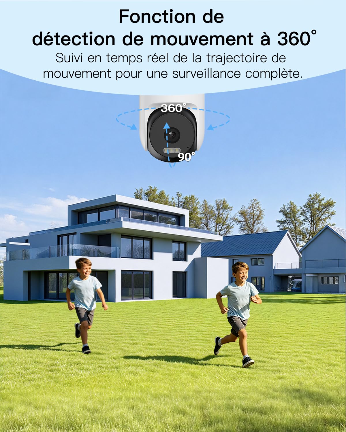 2.5K Caméra Surveillance WiFi Exterieure avec Fil, Caméra Exterieur 360° PT, 2.4G/5GHz, Vision Nocturne Couluer, Détection de Personne, Audio Bidirectionnel, Étanche IP66, Compatible avec Alexa