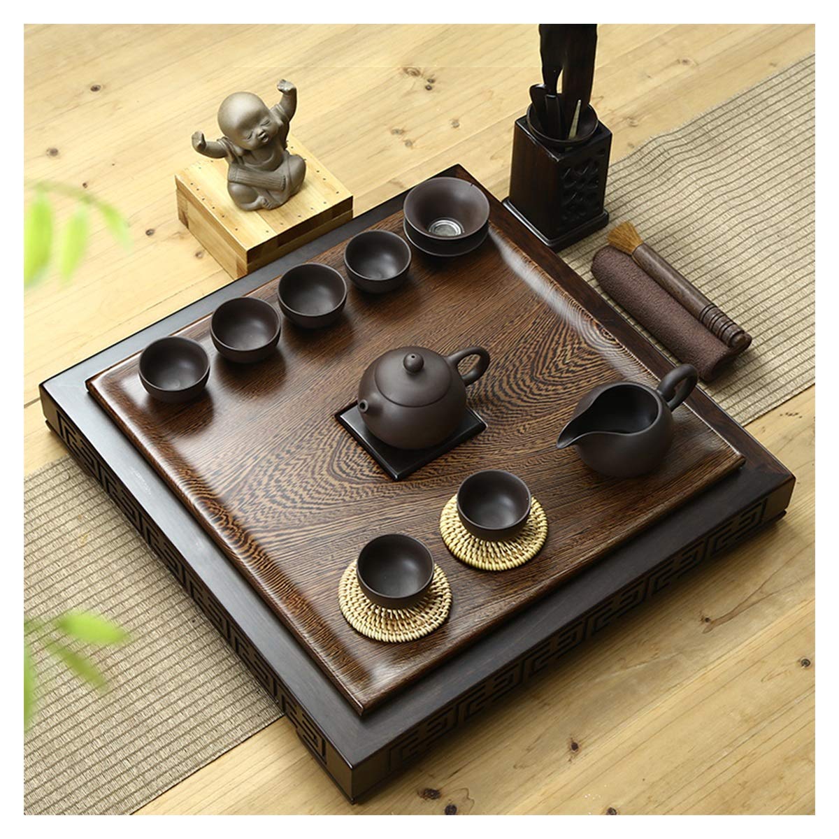 Taca na herbatę, ceramiczny zestaw do herbaty Kung Fu z tacą na herbatę, prosta taca na herbatę Premium organiczna wielofunkcyjna mini chińska herbata Kongfu