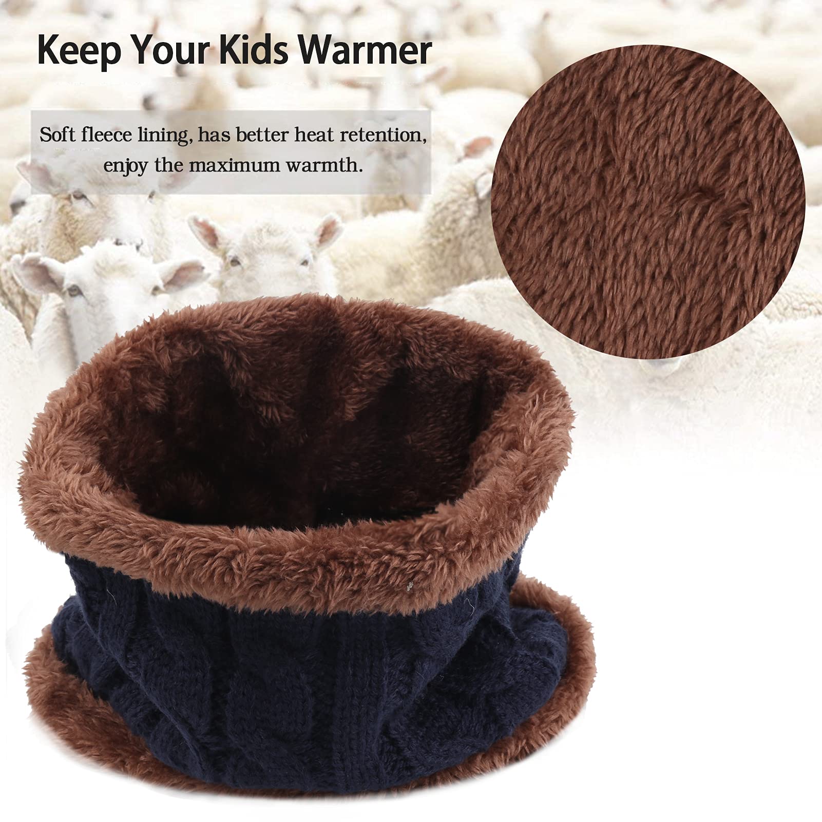Bequemer Laden Enfants Hiver Chaud Ensemble Bonnet Echarpe Tricot Chapeau avec Doublure Polaire pour 3-8 Ans Garcon Fille Cadeaux Noel