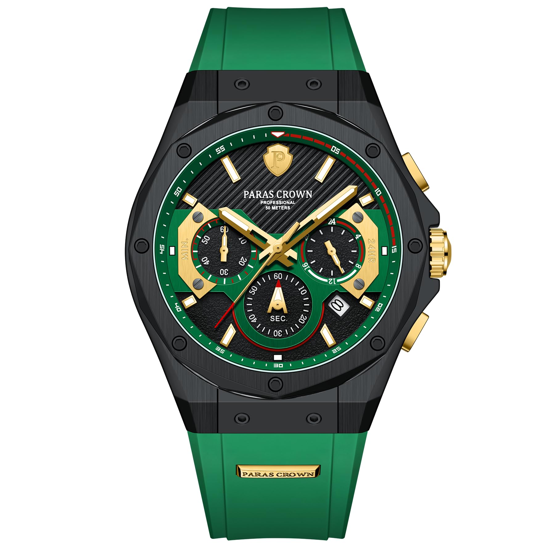 Paras Crown Watches for Men Luxury Japanese Quartz Movement Chronograph Analog Watch Stainless Steel Case 5ATM Waterproof Mens Watches