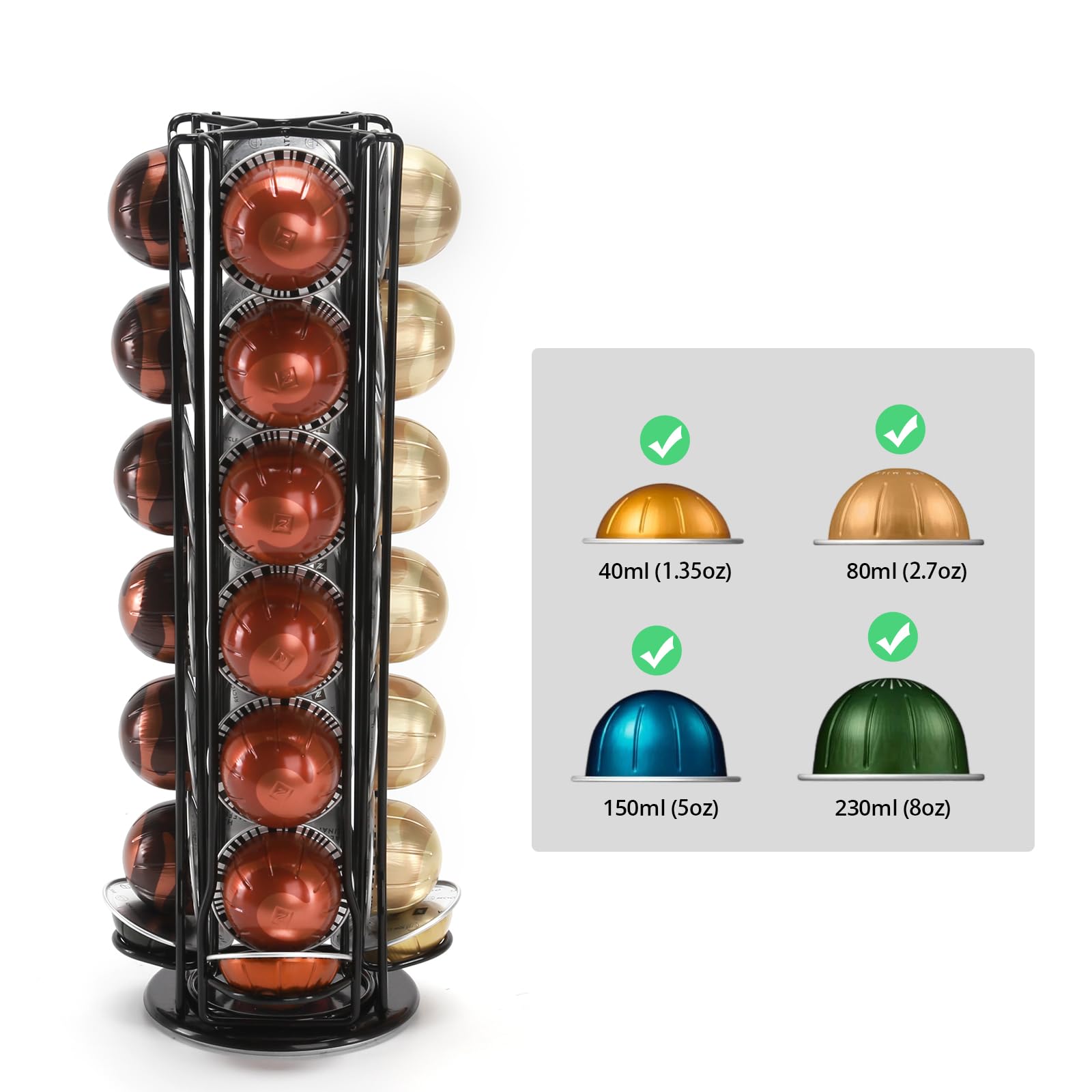 SYSYLY Capsulehouder, capsuledispenser voor 32 Dolce Gusto capsules, draaibare houder voor Dolce Gusto cups, koffiepad houder, koffiecapsulehouder voor opslag, antislip basis, zwart