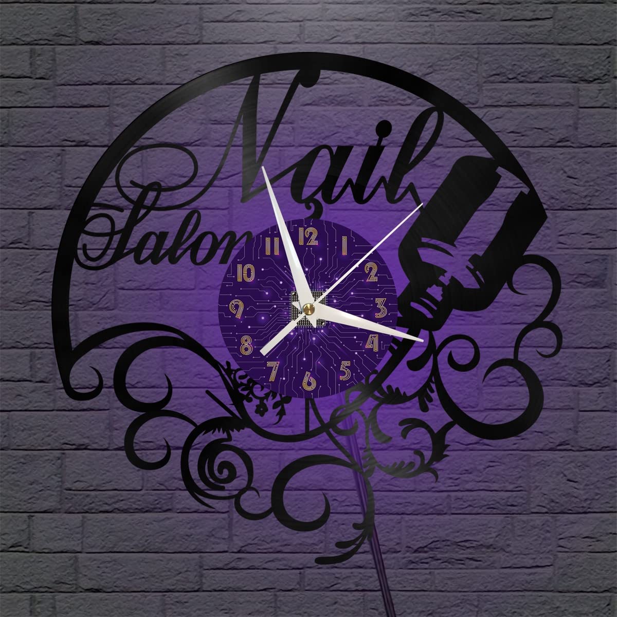 Horloge murale vinyle nail salon pour embellir un mur vide avec art noir LED 30cm