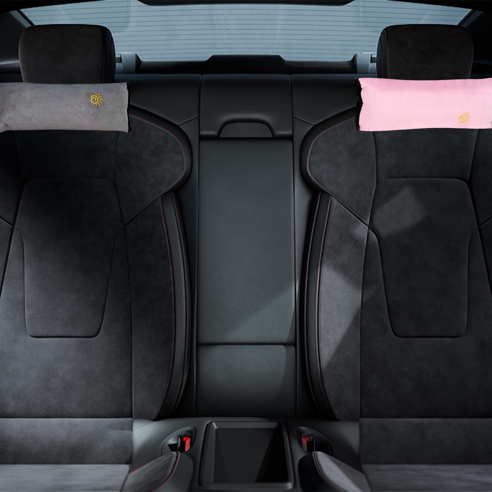2 protezioni per cinture per bambini, imbottiture per cinture per auto, rimovibili, adatte per l'uso durante le uscite e i viaggi e durante il sonno dei bambini (rosa + grigio)