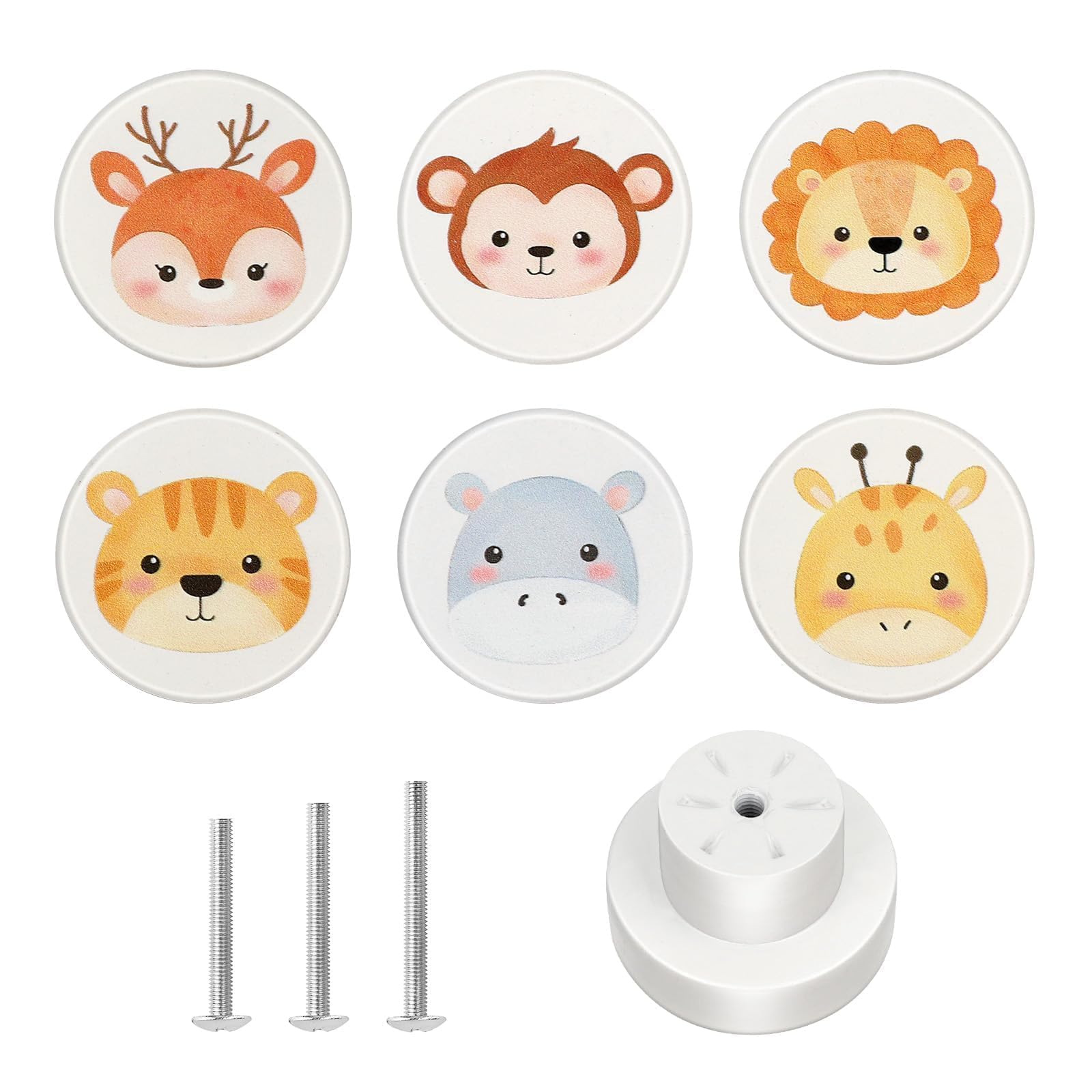 Pomelli in Legno per Armadi e Cassetti, Manopole Bianche 35 mm con Design Animali per Camera Bambini