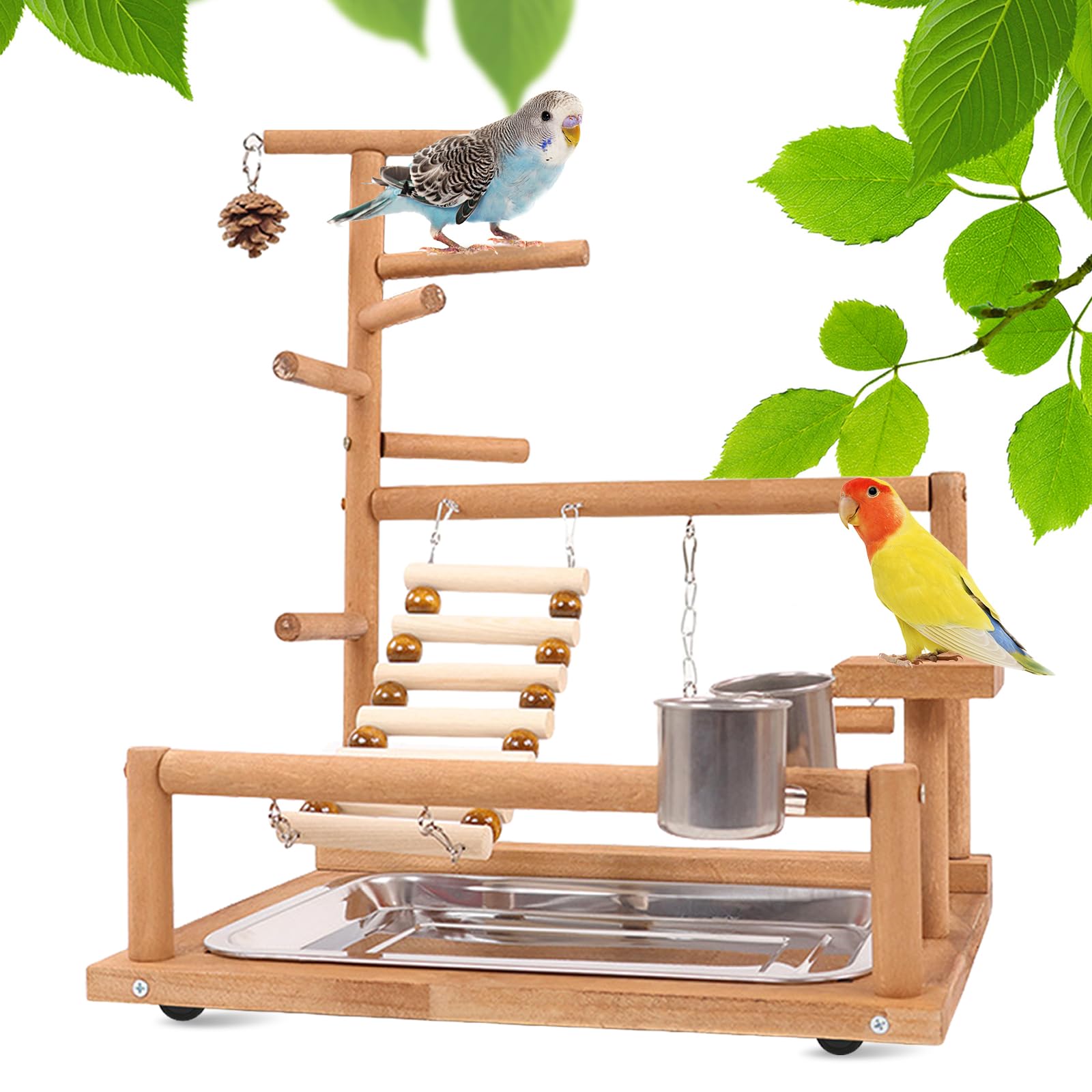 Vogelspielzeug, Papageienspielzeug, Wellensittich Spielzeug, Spielplatz Mit Feeder-Cup Spielzeug Leiter Erklimmen Schaukel Und Tablett Vogelschaukel Sitzplatz Für Sittiche Nymphensittich, 37x26x44CM