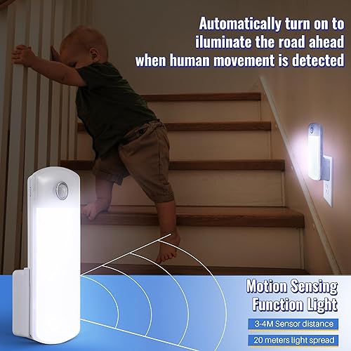 Miniatura 4 de Paquete de 3 luces LED de falla de energía, 4 en 1 linternas recargables enchufables con detección de movimiento, luces LED de emergencia para