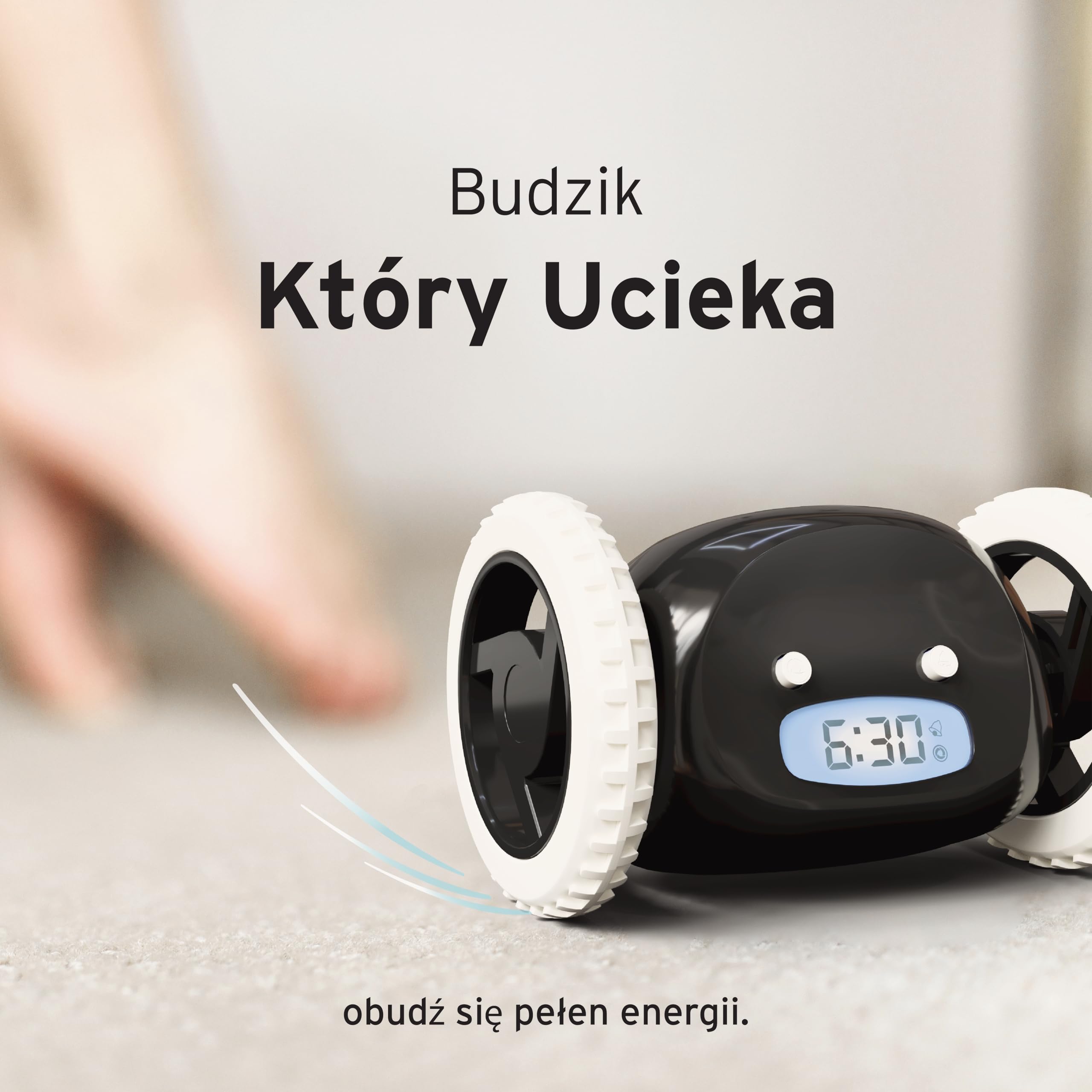 CLOCKY Zabawny Budzik Cyfrowy Elektroniczny Podrózny na Kołach Budzik Głośny dla osób nieslyszacych dziewczynki niedoslyszacych śpiących gluchych śmierci Doroslych Starszych Dcziezi Porusza (Czarny)
