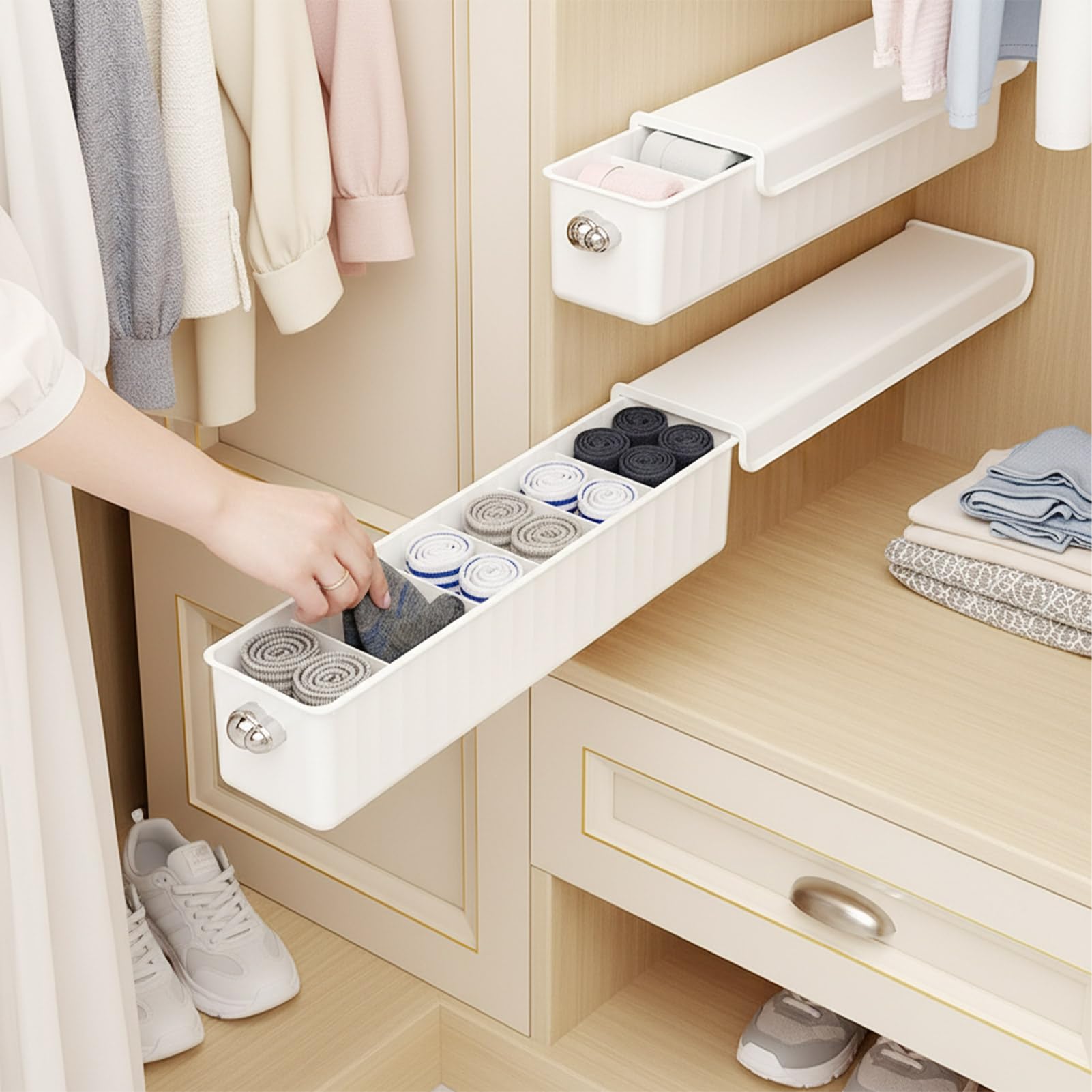 2 Stück Wandmontierte Socken Aufbewahrungsbox, Schrank Organizer Aufbewahrungsbox 6 Fächer Kleiderschrank Organizer für Haushaltsbeschwerden Schlafzimme,Bad,Küche,Weiß Küche, Haushalt & Wohnen