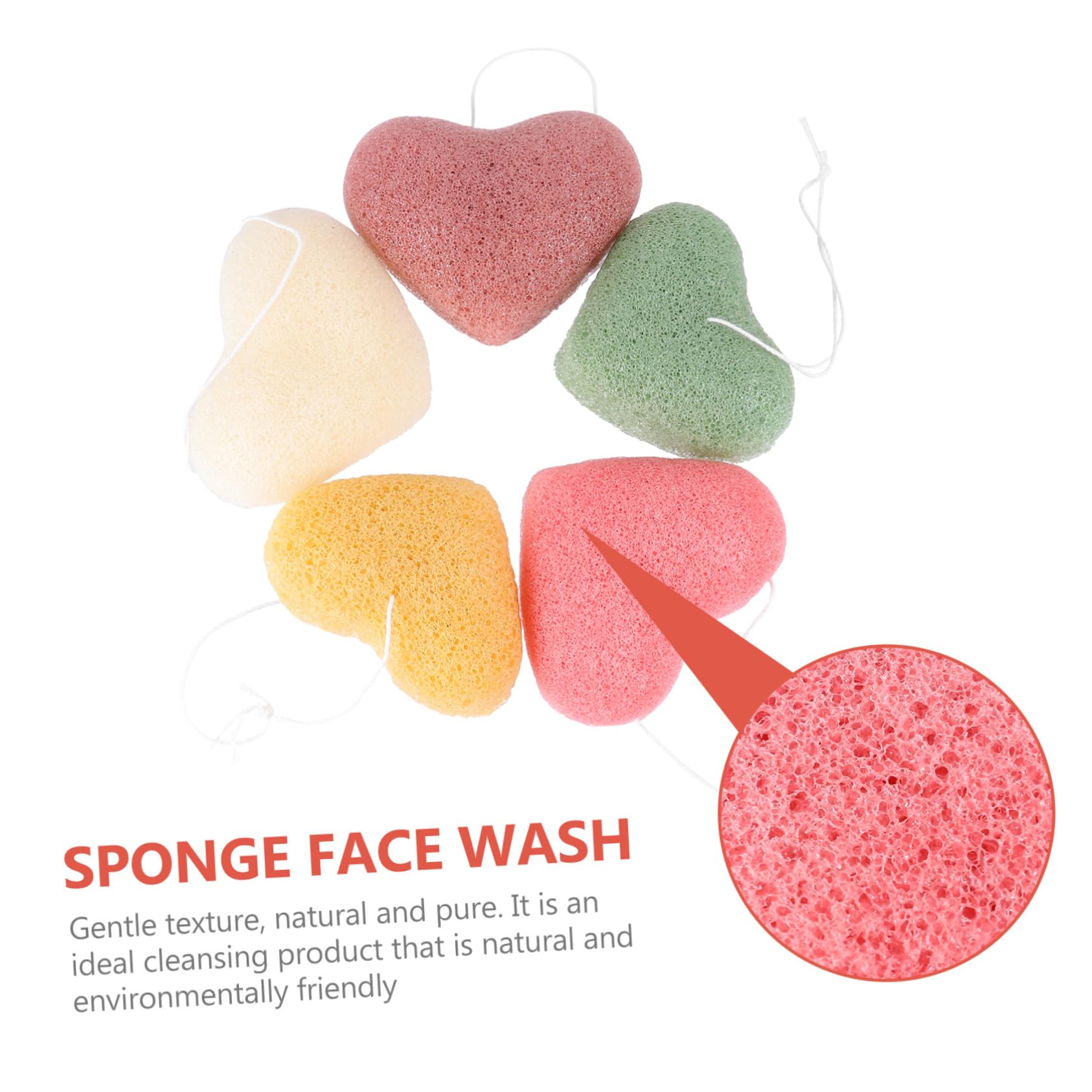 OSOLADY 5Pcs Deep Cleansing Face Wash Sponges Heart Shape Exfoliating Pads for Gentle Skin Care Soft Textured Cleansing Tools for Daily Use and Present Giving