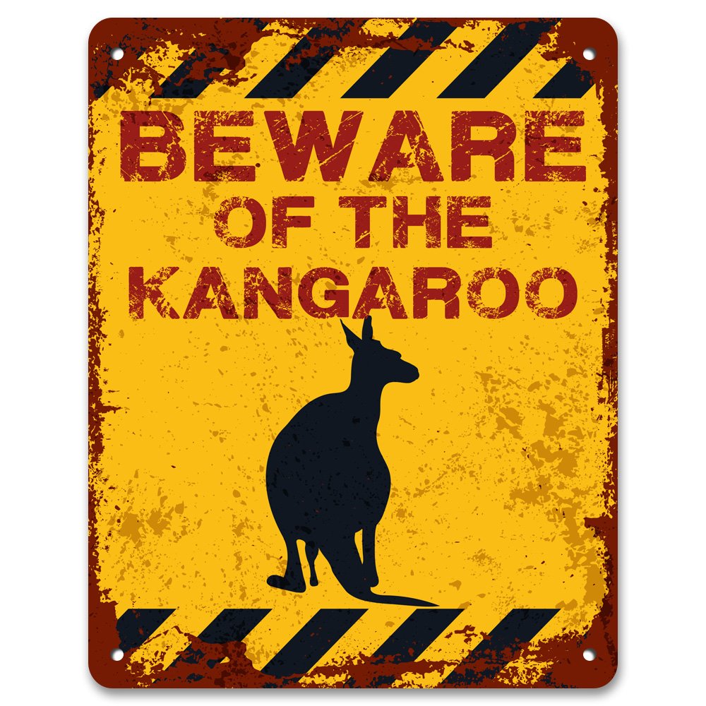 Print Crafted - Beware Of The Kangaroo | Vintage Metal Garden Yard Warning Sign