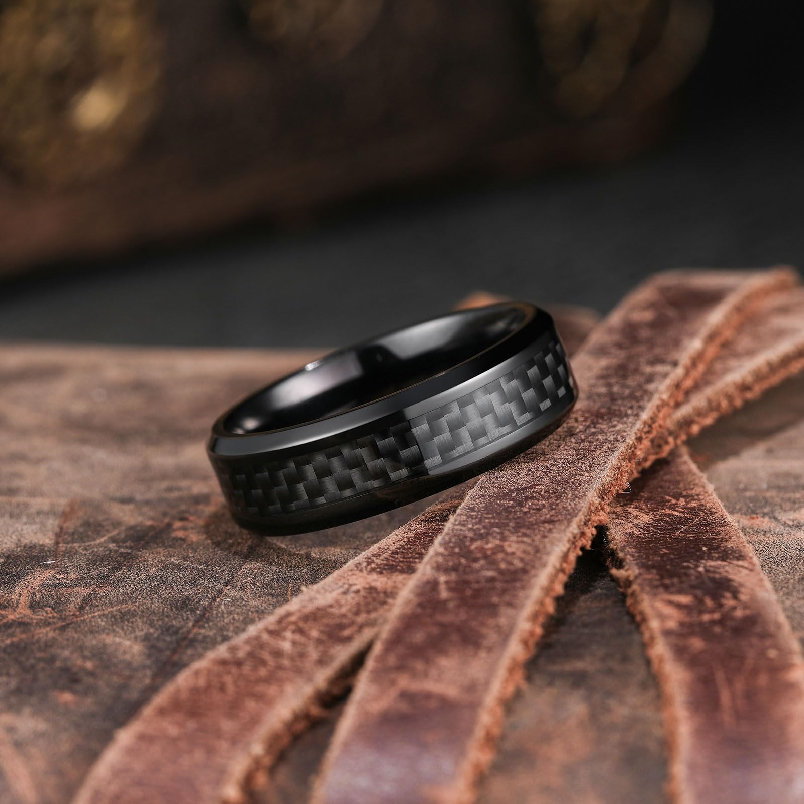 King Will Anillo de boda de titanio para hombre, 7 mm, color negro, con incrustaciones de fibra de carbono, anillo de compromiso o alianza, ajuste cómodo, elegante para uso diario y ocasiones