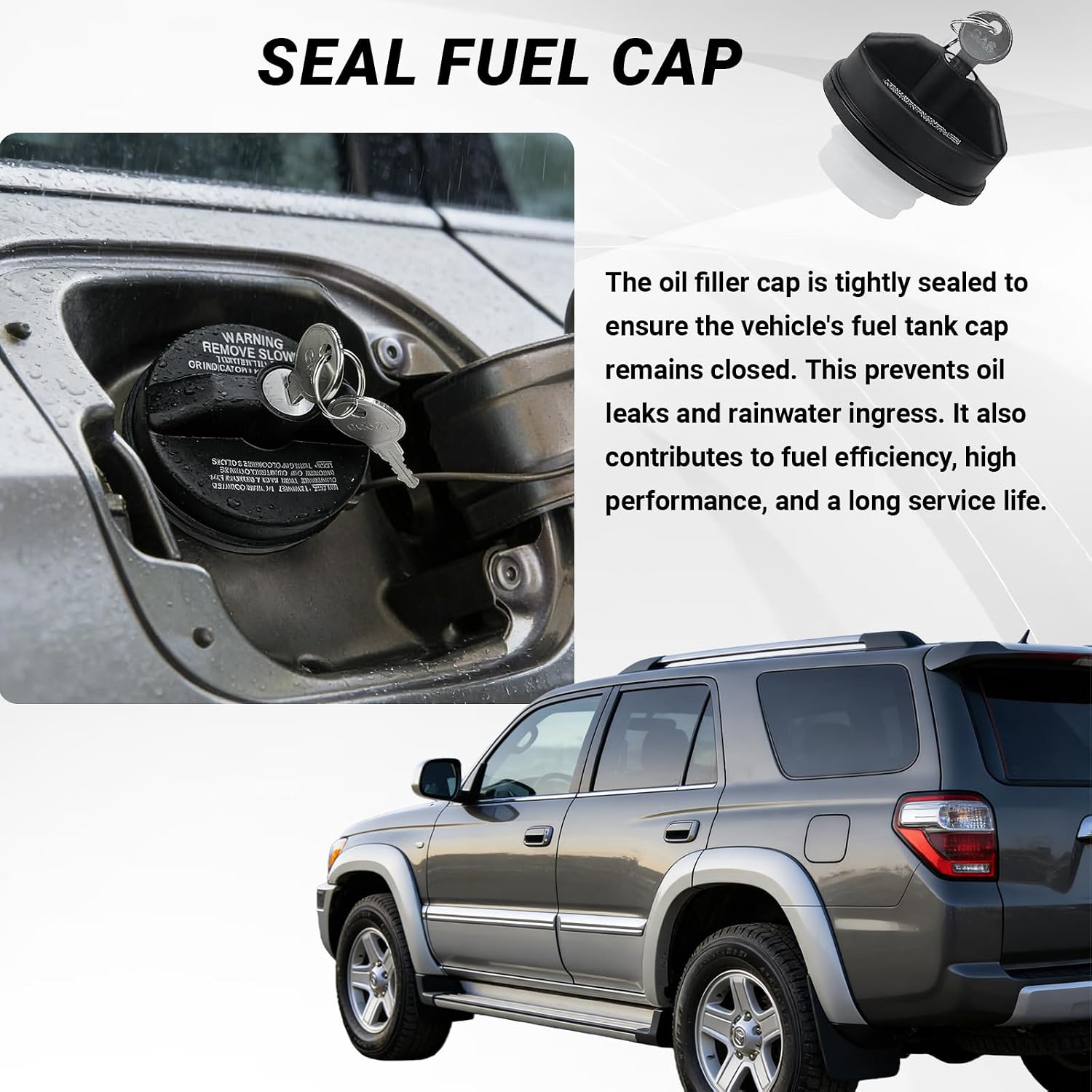 Locking Gas Cap Fuel Tank with 2 Key, ABS Anti-Theft Fuel Tank Lock Cover, Replace #10504 31780 77300-47020, Universal Fuel Tank Cap Lock Compatible with 4Runner Silverado Civic Many Models