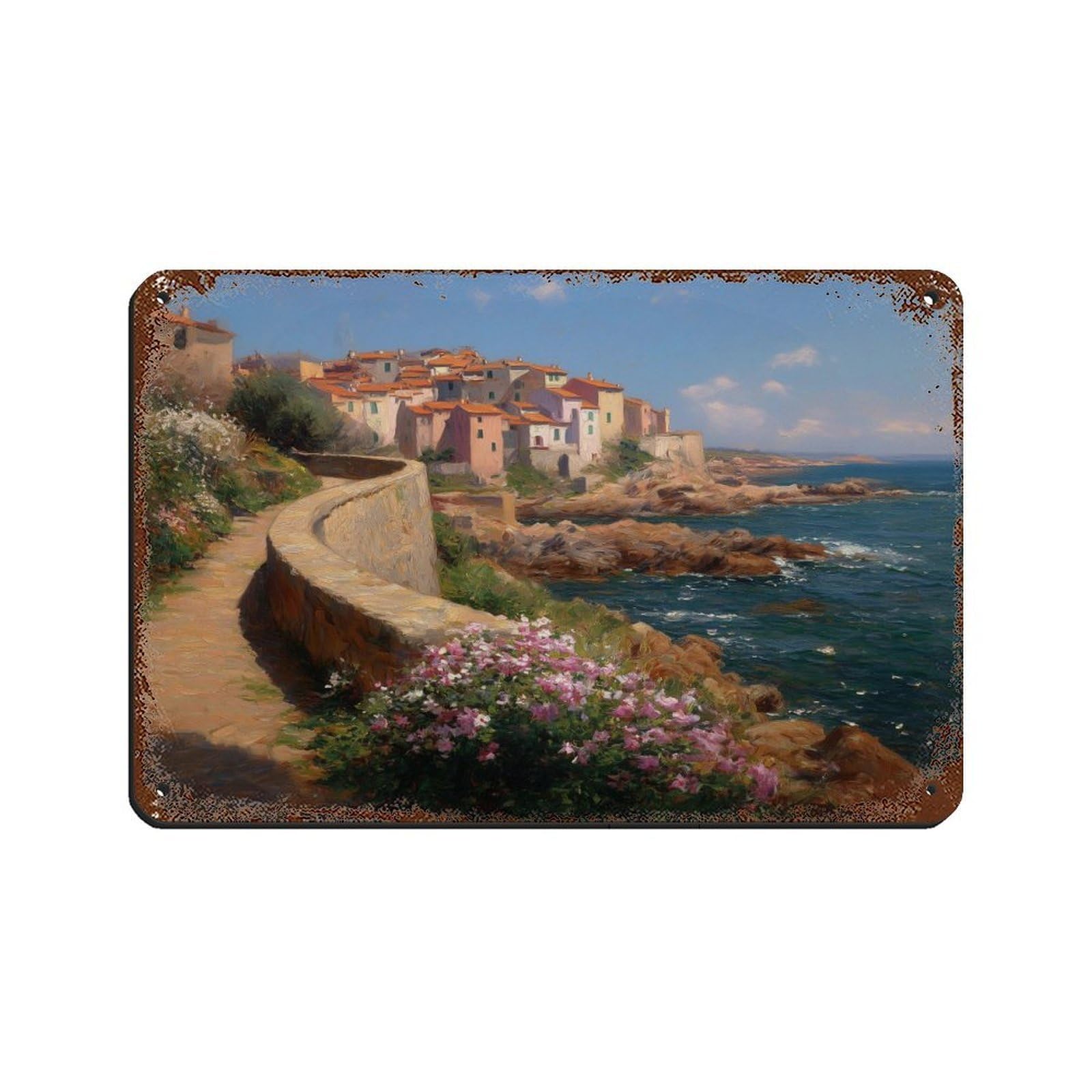 Plaque en métal rétro 20x30 cm décor de falaise méditerranéenne