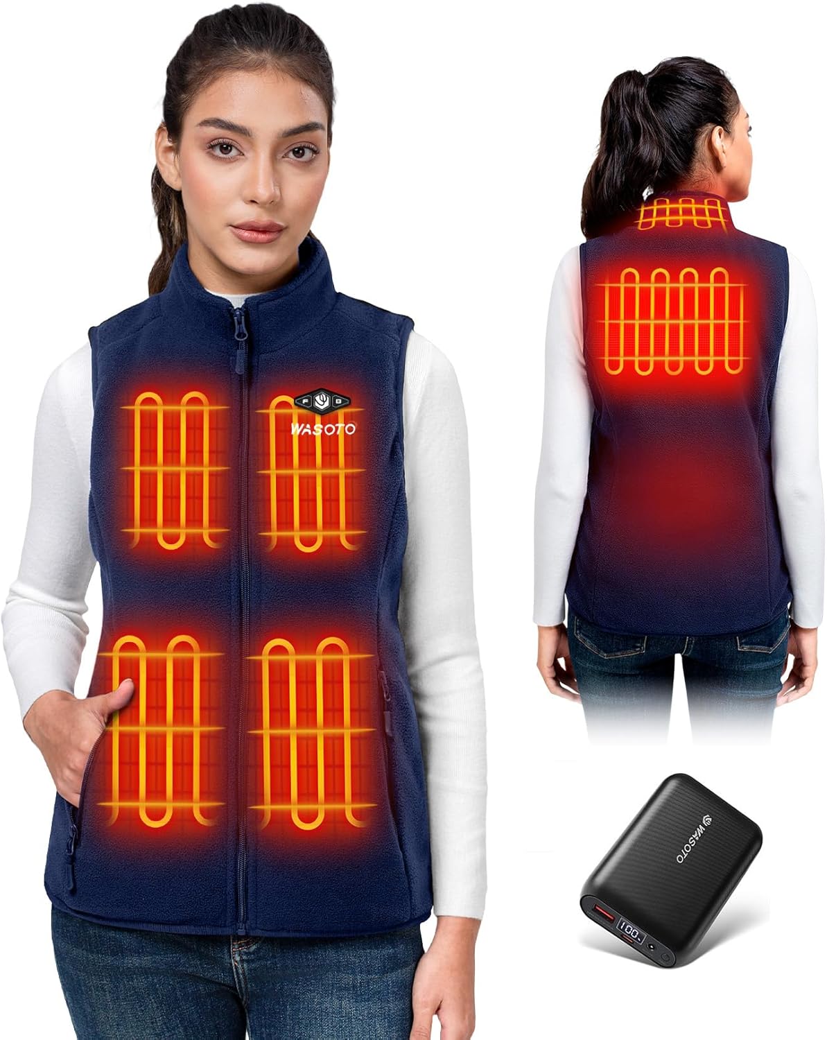WASOTO Heated Vest Women Fleece Vest 16000mAh Battery Pack Charger Included Lightweight Slim Fit for Indoor Outdoor Work