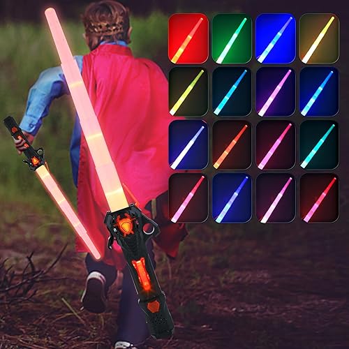 Mydeok Sables de luz para niños, sables de luz LED que cambian de color, sonido FX y 16 colores sensibles al movimiento, espadas retráctiles para