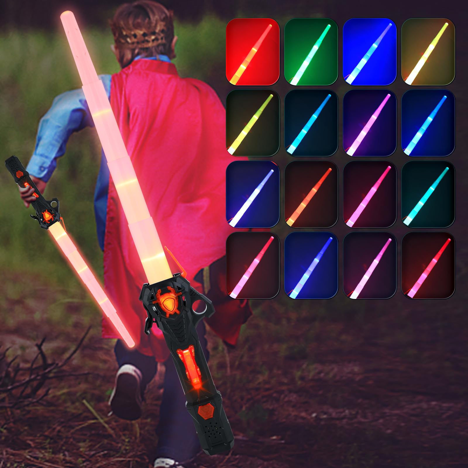 MydeokLight Sabers for Kids LED Color Changing Lightsaber Toys FX Sound & 16 Color Motion Sensitive, Retractable Lightsaber Swords for Christmas Dress Up Parties Birthday Gift Toys(Black 1P)