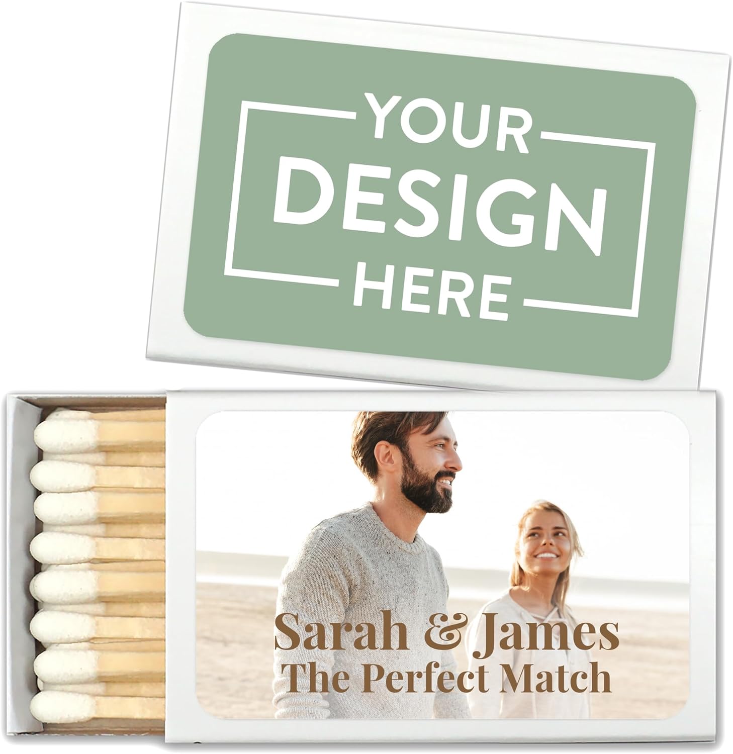 Personalized Custom Matches for Wedding Favors, Birthday Favors, Cigar Bar Matches (Set of 50 Matchboxes) (White Box)