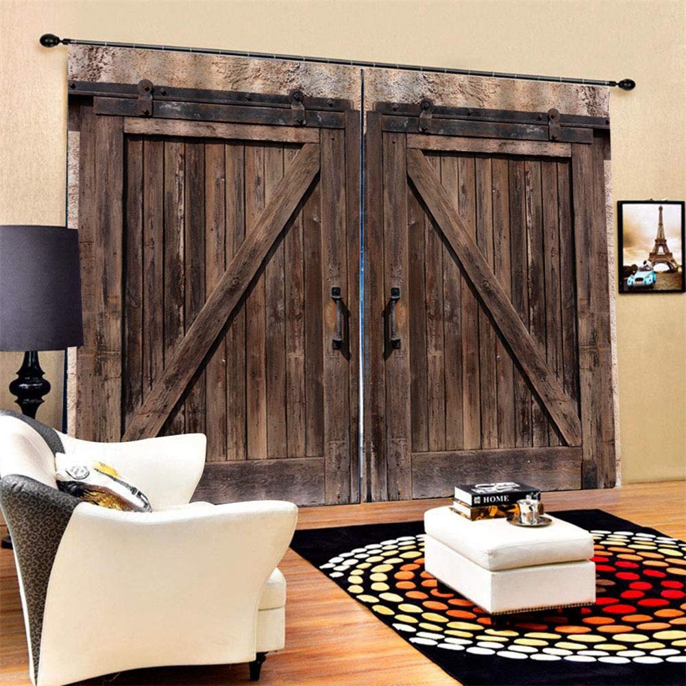 Kuuleyn Rustic Blackout Curtains,Farm Style Old Wooden Garage Door Cloth Fabric Decor Full Shade Printing Curtain for Living Room Bedroom (170 * 200cm) - Image 3