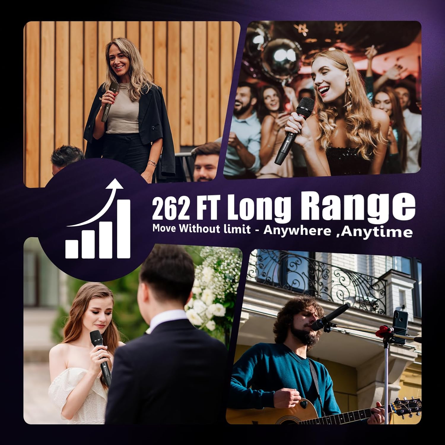 Wireless Microphone System, Dual Wireless Mics with Handhelds, 2x100 UHF Frequencies,262ft Range,Dynamic Microphone for Singing, Karaoke, Church