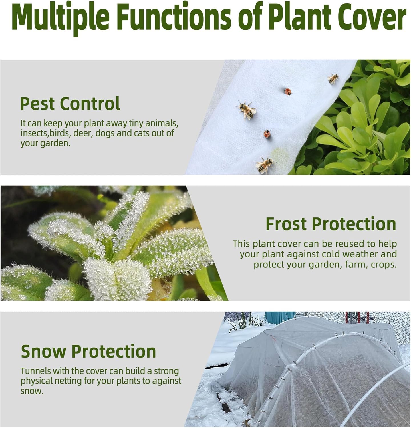 Paquete de 5 cubiertas para plantas de 10 x 50 pies, protección contra la congelación, manta de tela para heladas, cubierta flotante para hileras de invierno, 25.5 g/yd