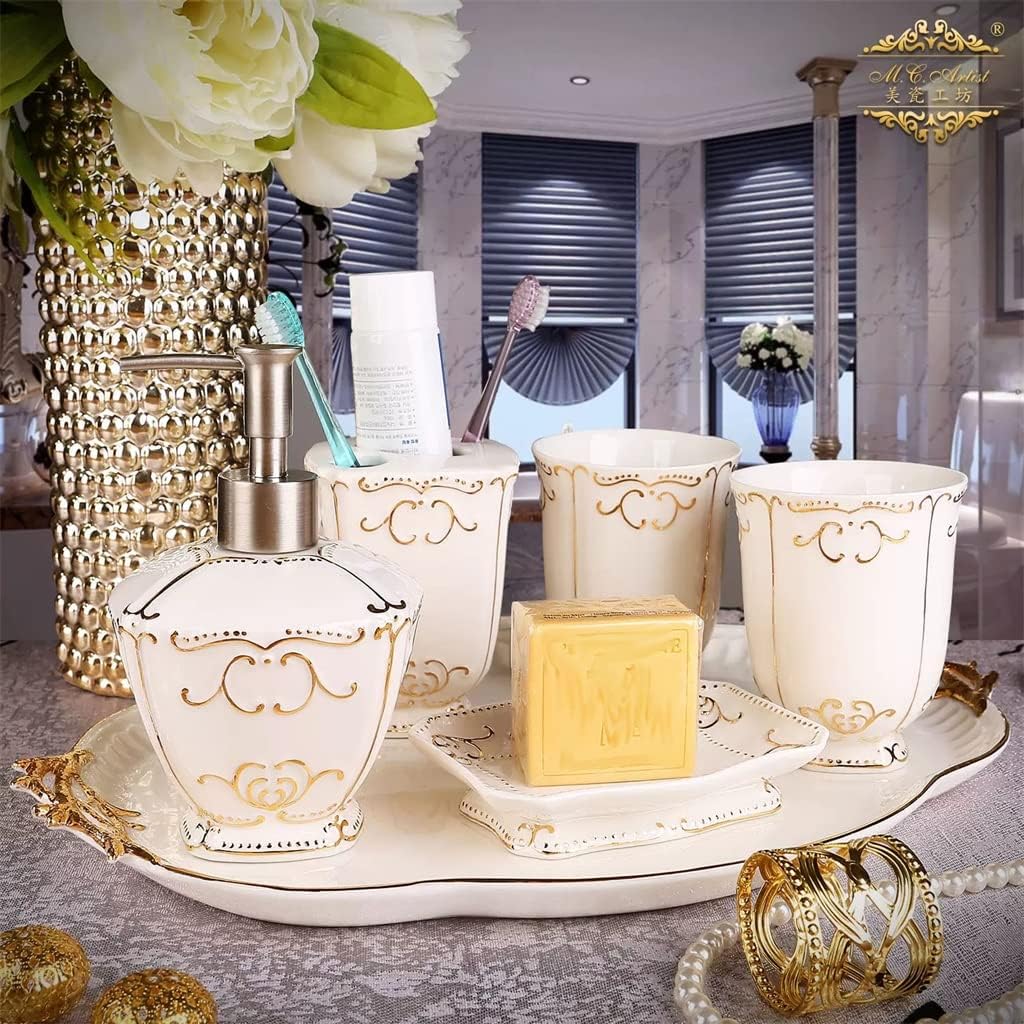 Classical Ceramic Bathroom Six-Piece Mouthwash Cup Toothbrush Holder Wash Set Supplies