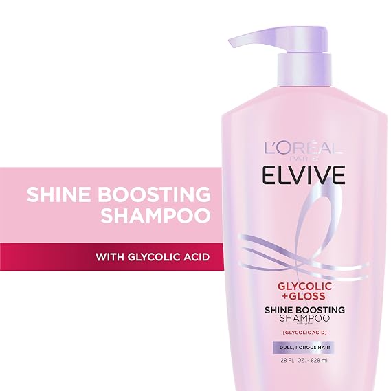 L'Oreal Paris Elvive Glycolic + Gloss Shine Boosting Shampoo, Cleanses and Smooths Dull, Porous Hair Into High-Shine, Glossy Hair, 28 Fl Oz
