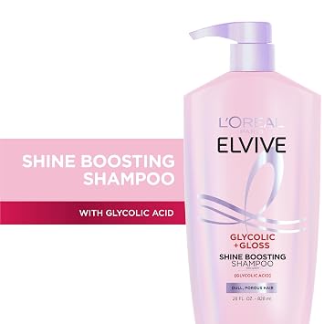 L'Oreal Paris Elvive Glycolic + Gloss Shine Boosting Shampoo, Cleanses and Smooths Dull, Porous Hair Into High-Shine, Glossy Hair, 28 Fl Oz