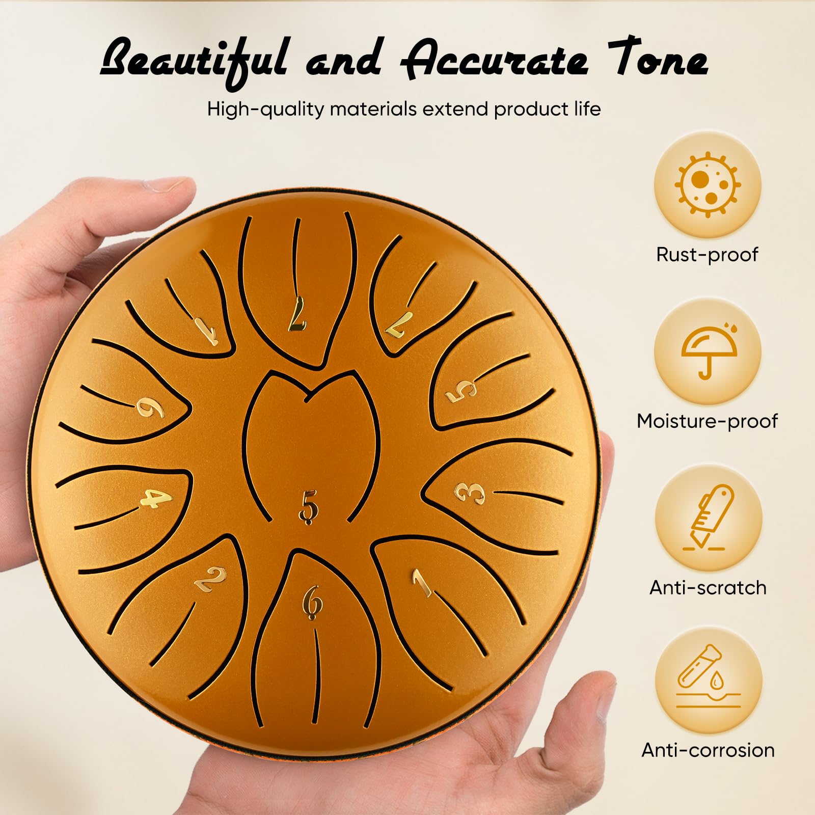 Tamburo in Acciaio Couleeur 6 Pollici 11 Note Handpan Tongue Drum Portatile Tamburo del Handpan in Acciaio al Carbonio con Bacchette, Plettri Dita Steel Tongue Drum Per Campeggio, Yoga, Meditazione