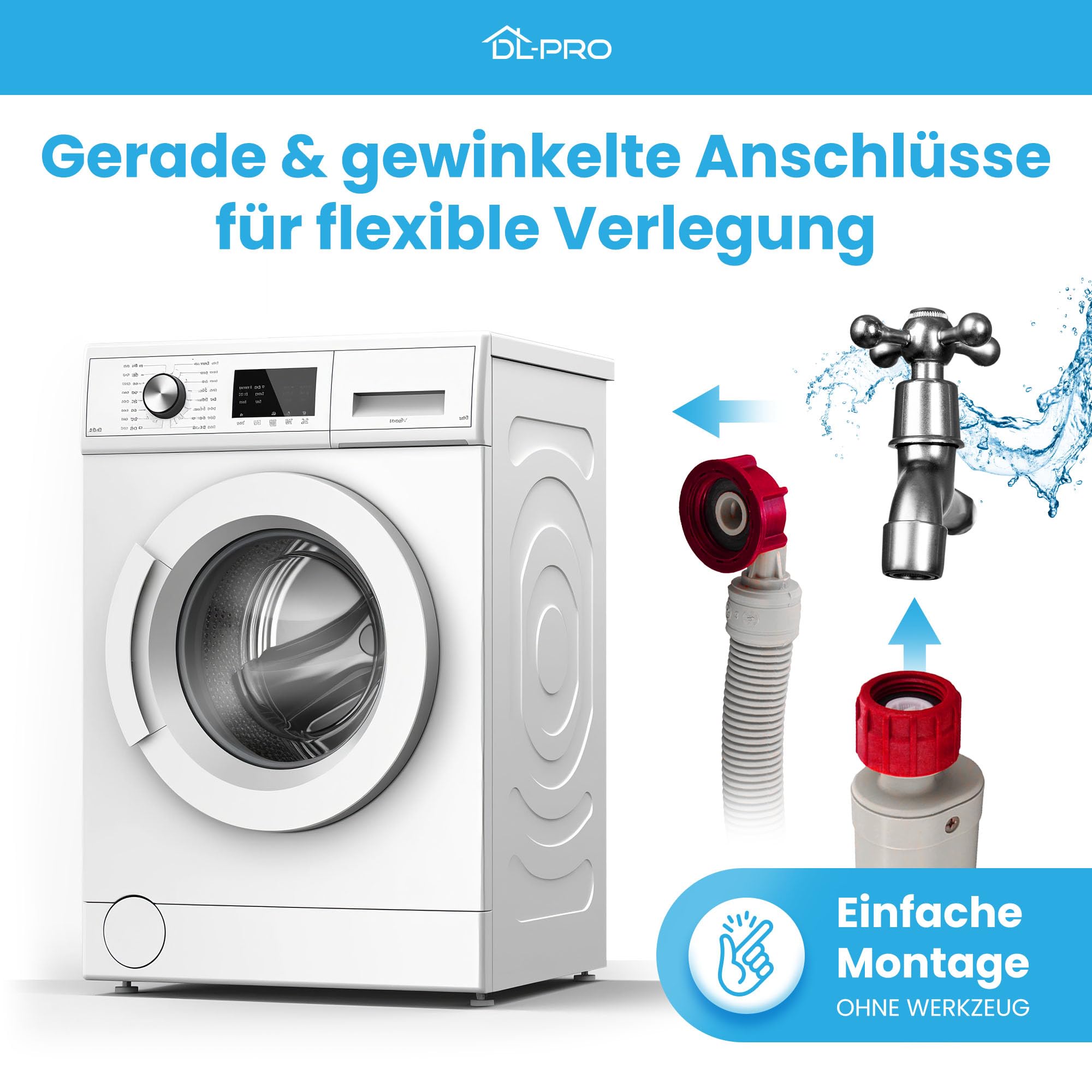 DL-pro Universal Zulaufschlauch 4m 3/4 Zoll Aquastop Schlauch gerade/gewinkelt Sicherheitsschlauch für Waschmaschine Spülmaschine Geschirrspüler 90°C 10 Bar