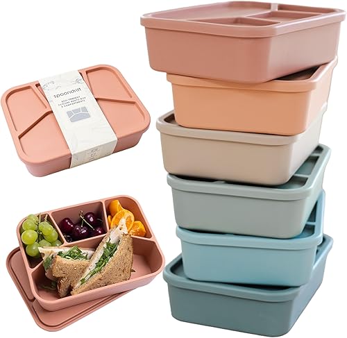 Spoondrift Caja de almuerzo de silicona a prueba de fugas respetuosa del medio ambiente, para niños y adultos, 4 compartimentos (terracota) Spoondrift Caja de almuerzo de silicona a prueba de fugas respetuosa del medio ambiente, para niños y adultos, 4 compartimentos (terracota)
