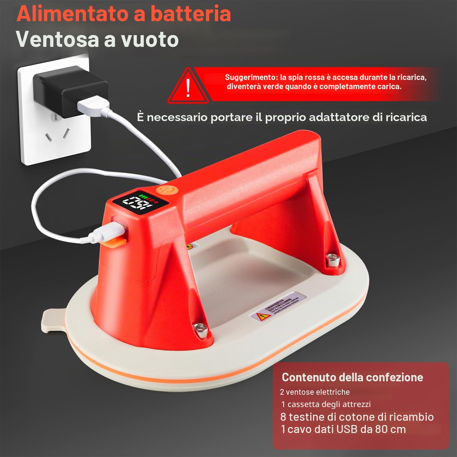 2 pezzi Ventosa Elettrica 160KG con Display LCD,Batteria Ricaricabile 1300mAh,Fino a 7 Ore di Autonomia, in Silicone,per Piastrelle, Vetro, Marmo-Sollevatore a Vuoto per Superfici Lisce