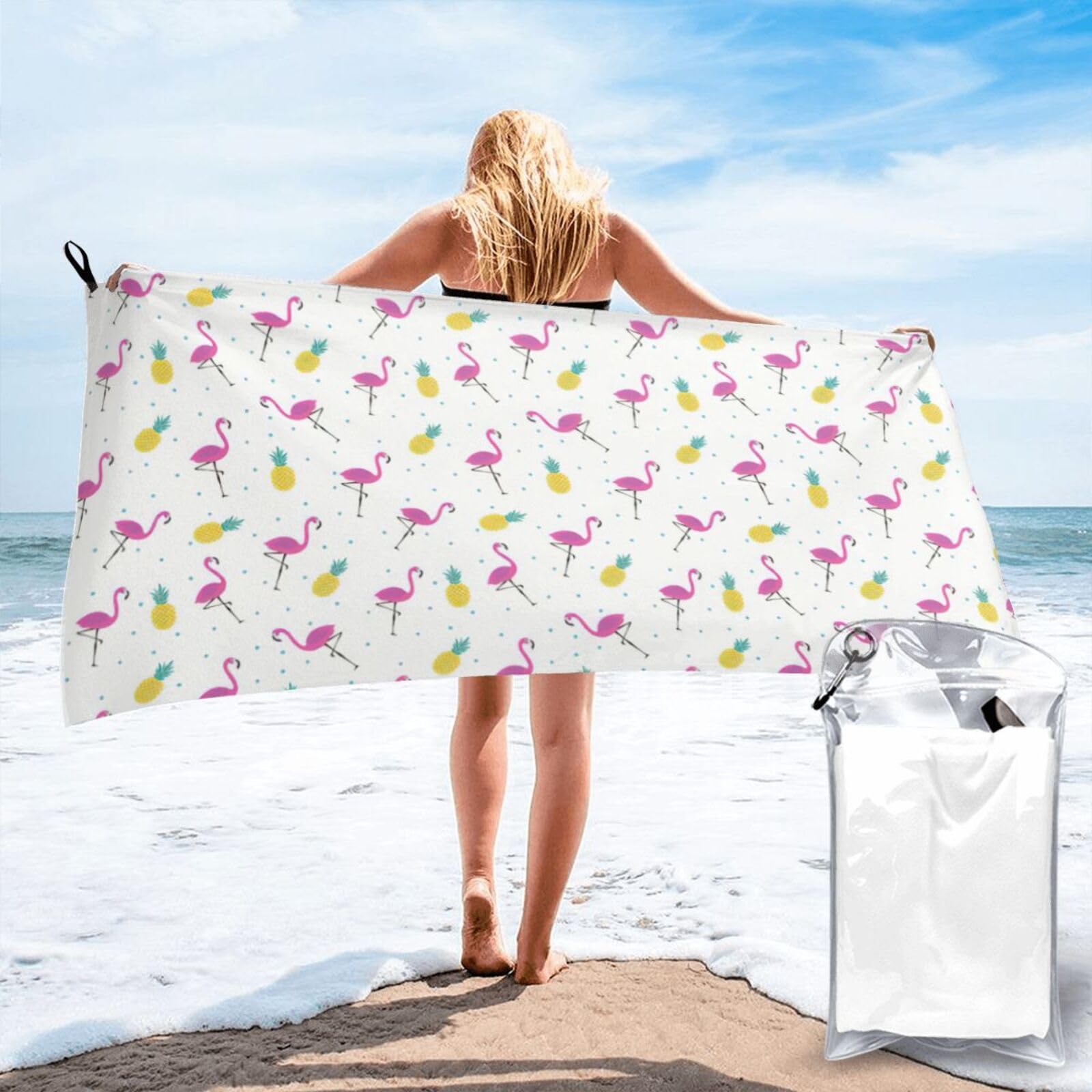 WYCZHY Flamingo And Pineapple Print Beach Towel Soft Quick Dry For Spa Pool Gym Vacation Travelers Women Men Adults Sauna Gift