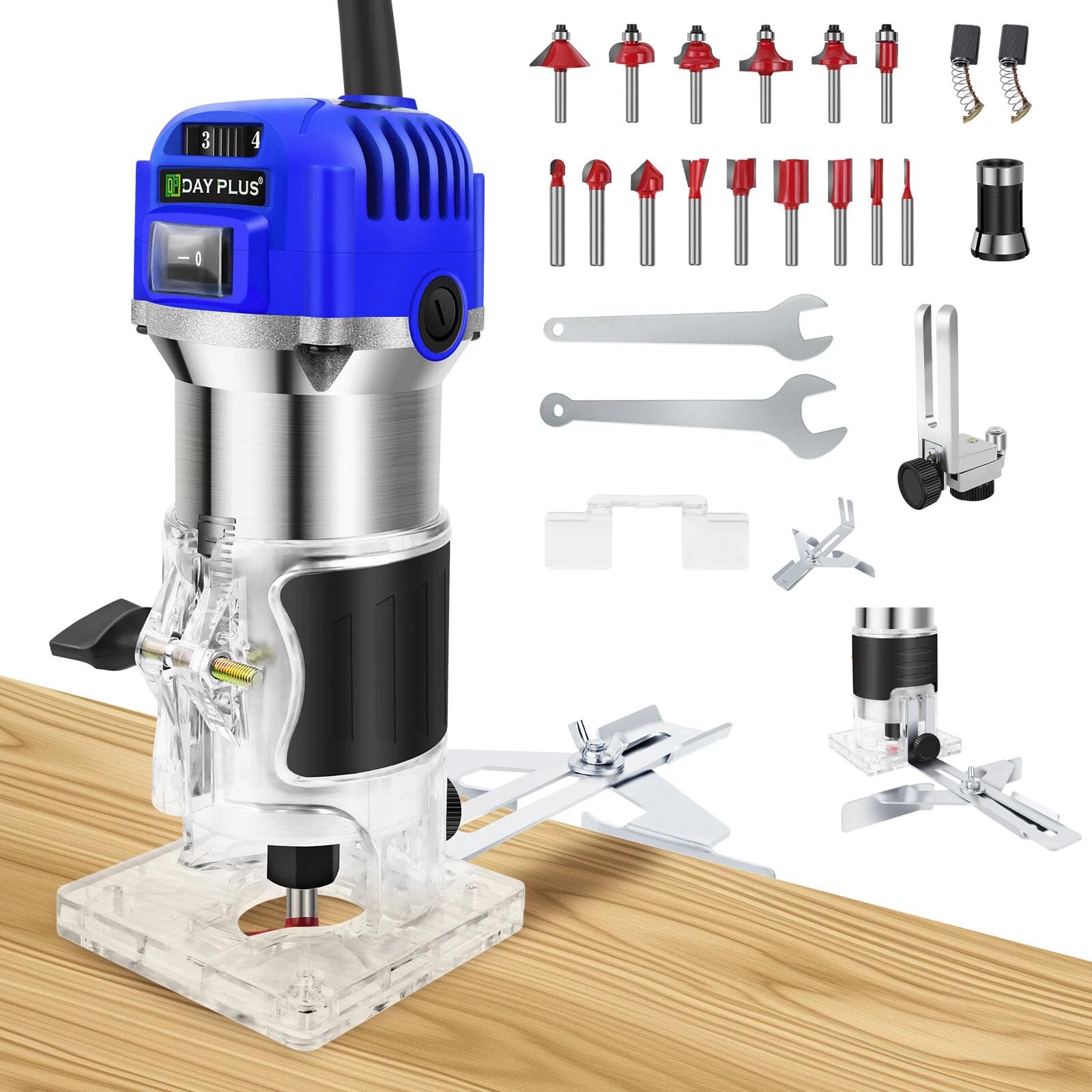 Electric Hand Trimmer Palm Router Laminate Woodworking Laminator Electric Hand Trimmer Palm Router Woodworking Laminate Wood Laminator with 15PCS 1/4" Router Bits, Trimmer Base, 1/4", 6-Speeds 2000W