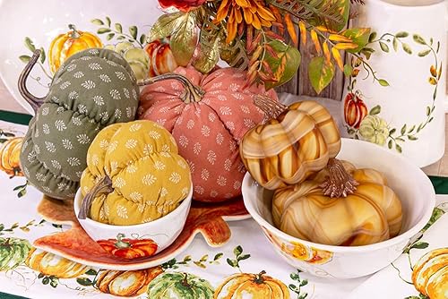 Miniatura 7 de Boston International Calabaza decorativa de tela de mesa, 8.25 x 4.5 pulgadas, sentadillas a cuadros negros y naranjas