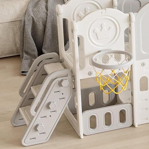 Miniatura 8 de Juego para niños pequeños con tobogán y columpio, parque interior 11 en 1 para niños de 1 a 4 años, con aro de baloncesto y pasillo extralargo,