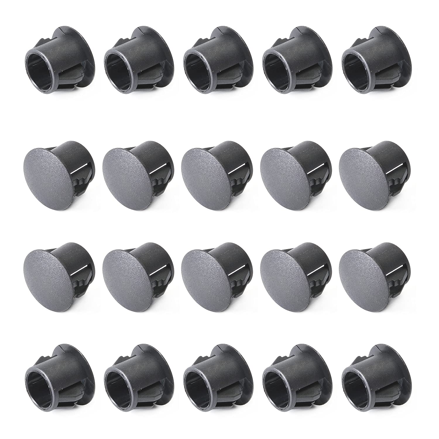Heyiarbeit 20pcs Hole Plugs 3/8" / 10mm Nylon Plastic Round Snap in Type Locking Hole Tube Furniture Fencing Post Pipe Insert End Caps Black Tone