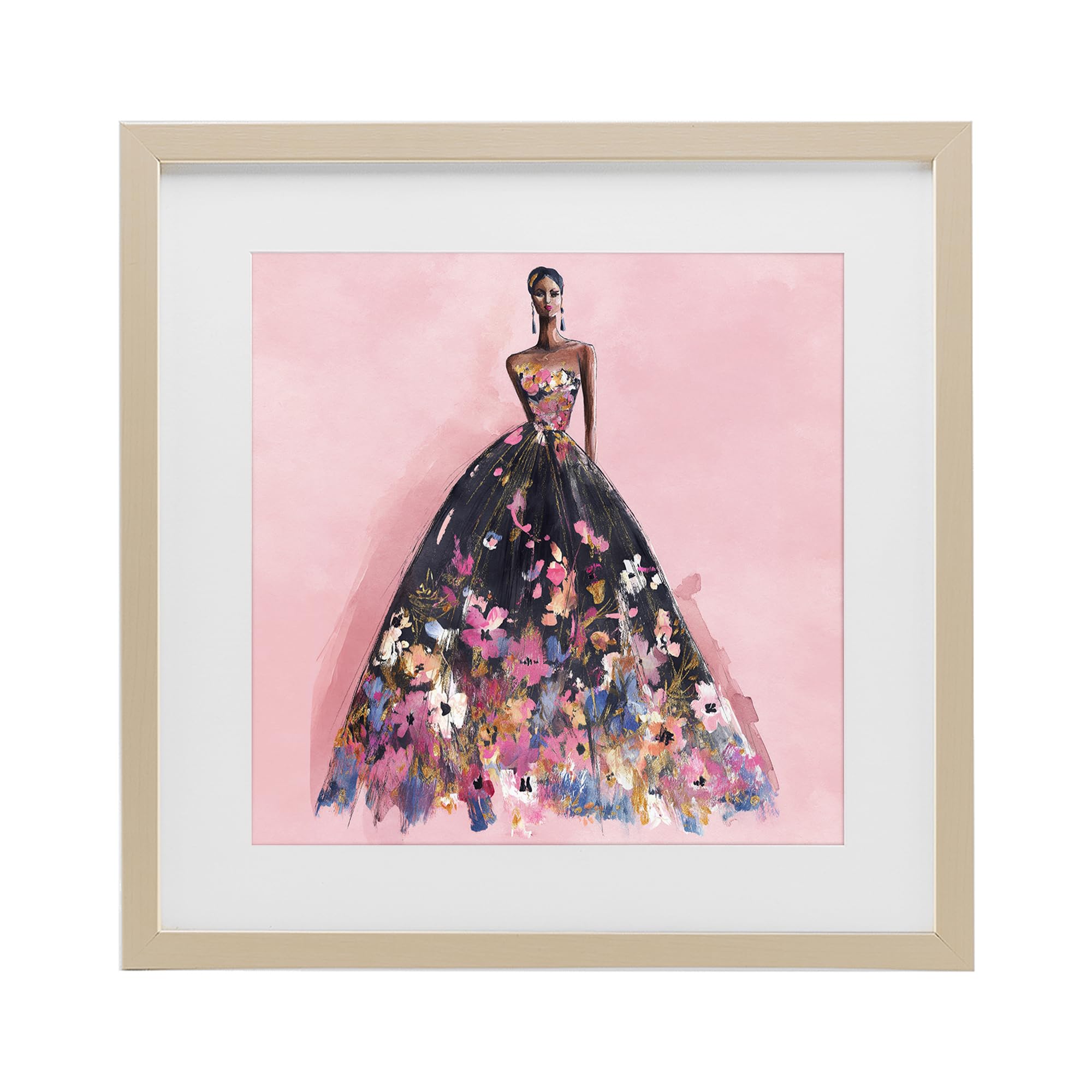 Stupell Industries Floral Glamour Evening Gown 'Floral Reverie Gown', Framed Print Under Glass, Brown, 16 X 16 Inches, Easy To Hang And Sturdy, Made In Usa, By Svetlana Aleynikova