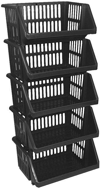 Large 4 Tier Stacking Baskets Storage Veg Rack Plastic Stackers 35 cm Kitchen Fruit Stand Shlef (Black)