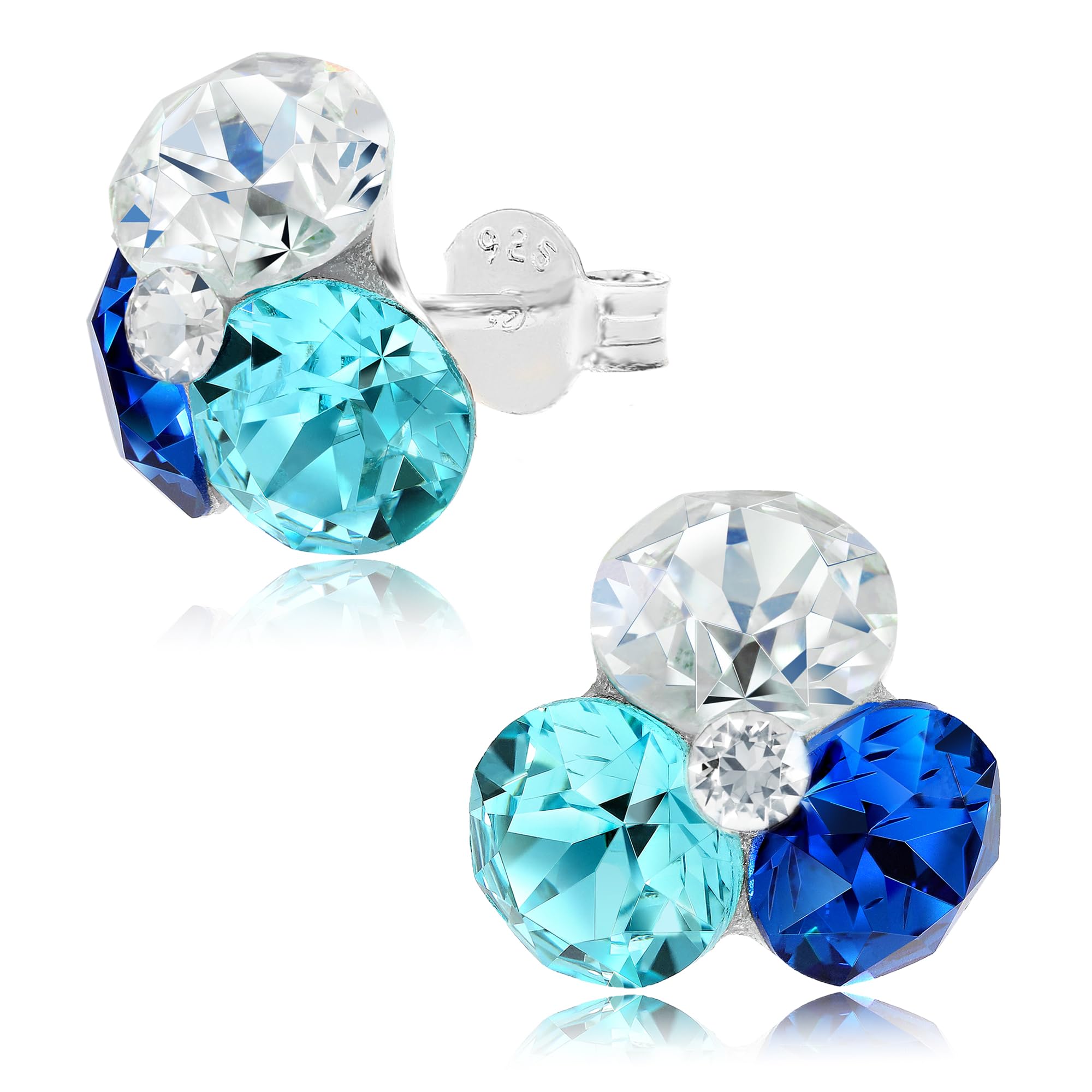 Chic BijouxGeburtsstein Ohrringe fr Frauen, 4 sterreichische Kristalle und 925 Sterling Silber, Geschenk fr Mama, Rosa/Blau/Lila/Grn/Klar