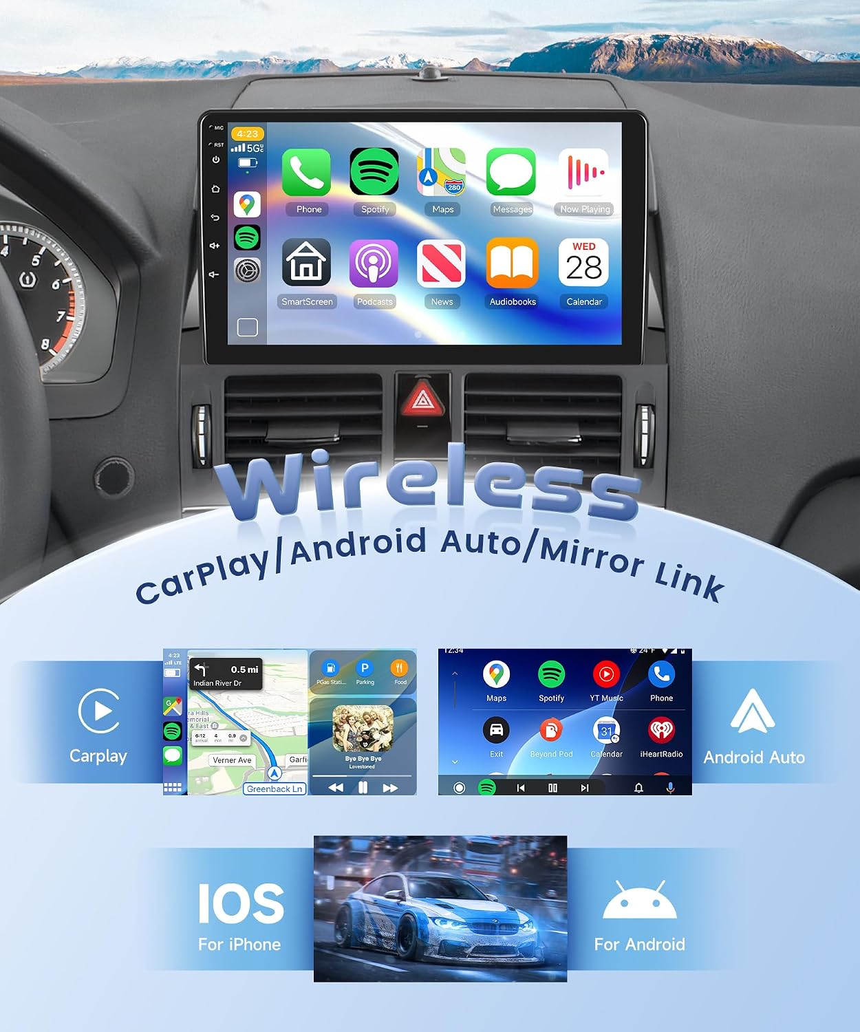 8 Core 4G+64G Car Stereo Radio for Mercedes Benz C-Class C180/C200/C230/C250/C300/C350/W204/S204 2006-2011, Wireless Carplay Android auto, 9" Touchscreen Radio for Benz, Bluetooth GPS WiFi SWC